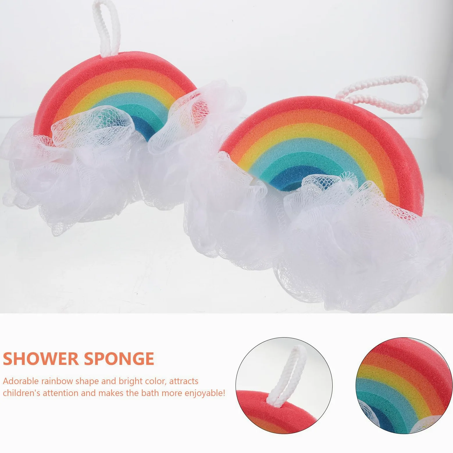 2 Pezzi Spugna da Bagno a Forma di Arcobaleno Ricca Schiuma e Rimuove Cellule Morte per Bagno e Doccia