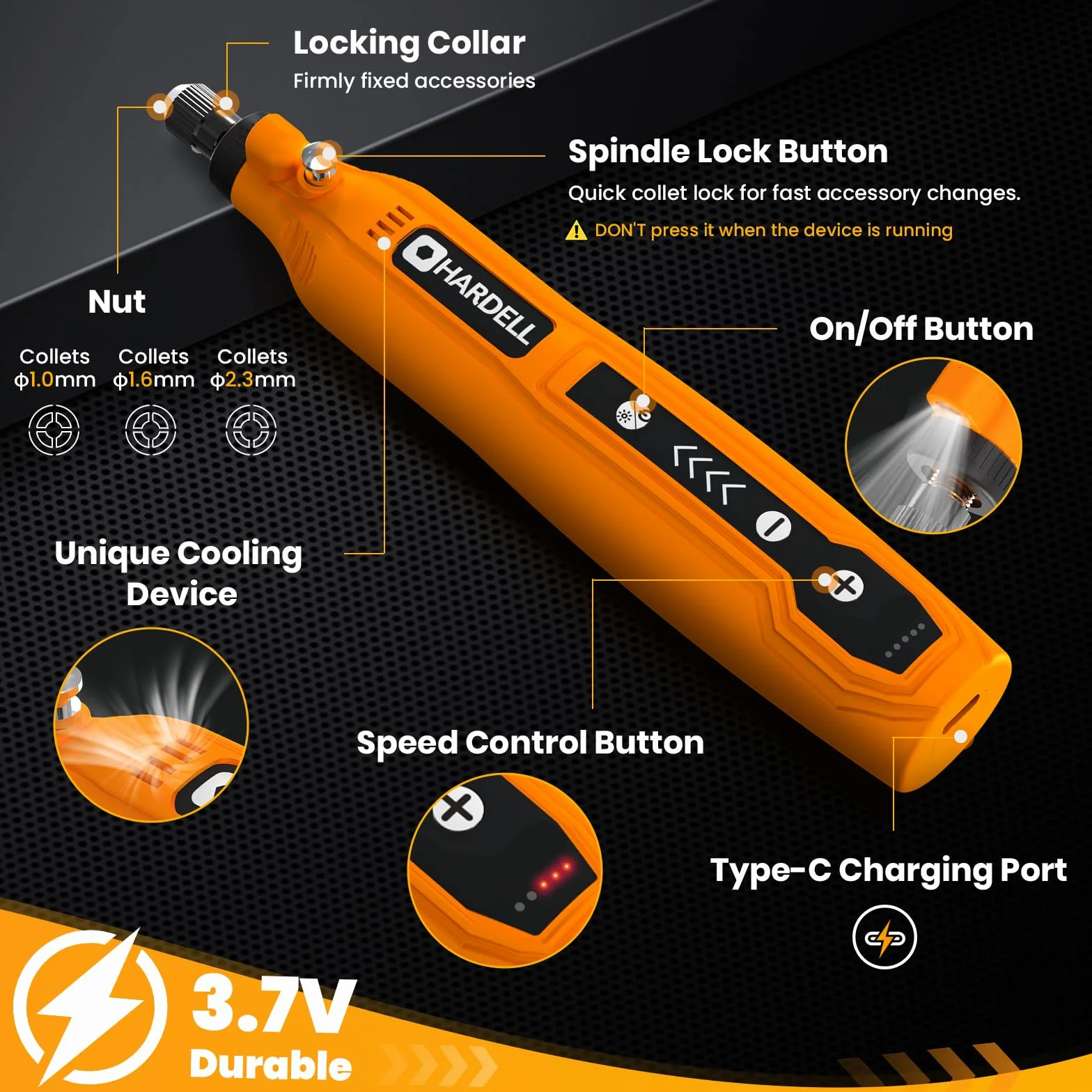 HARDELL Mini strumento rotante a batteria con LED, 5 velocità, 3,7 V, set 69 accessori per incisione
