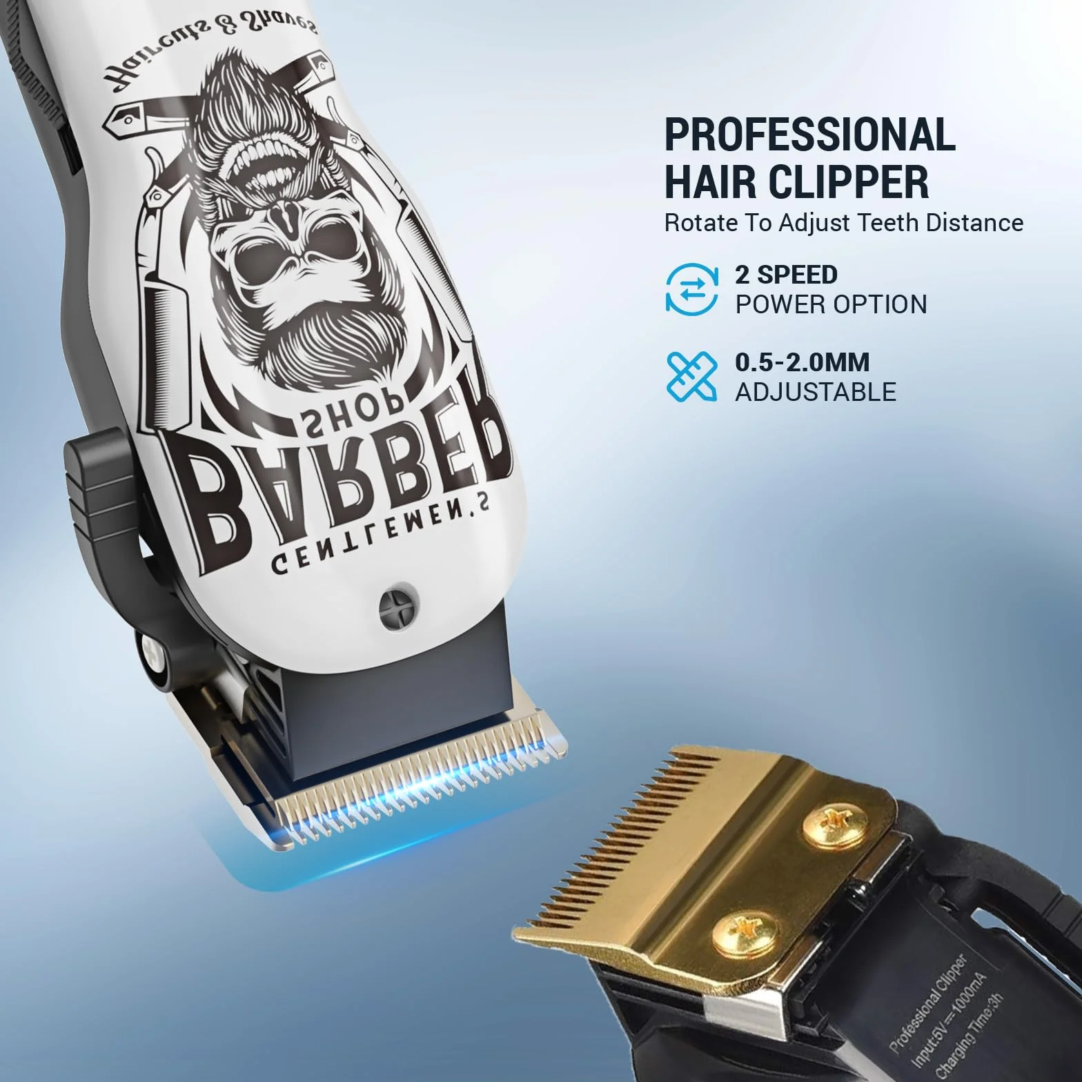 BESTBOMG Tagliacapelli Uomo Professionale Regolabarba Uomo Tagliacapelli Elettrico Ricaricabile con Pettine di Precisione 2000mAh Batteria Ricaricabile per Bambini Adulti Anziani Pet Salone (Bianco)