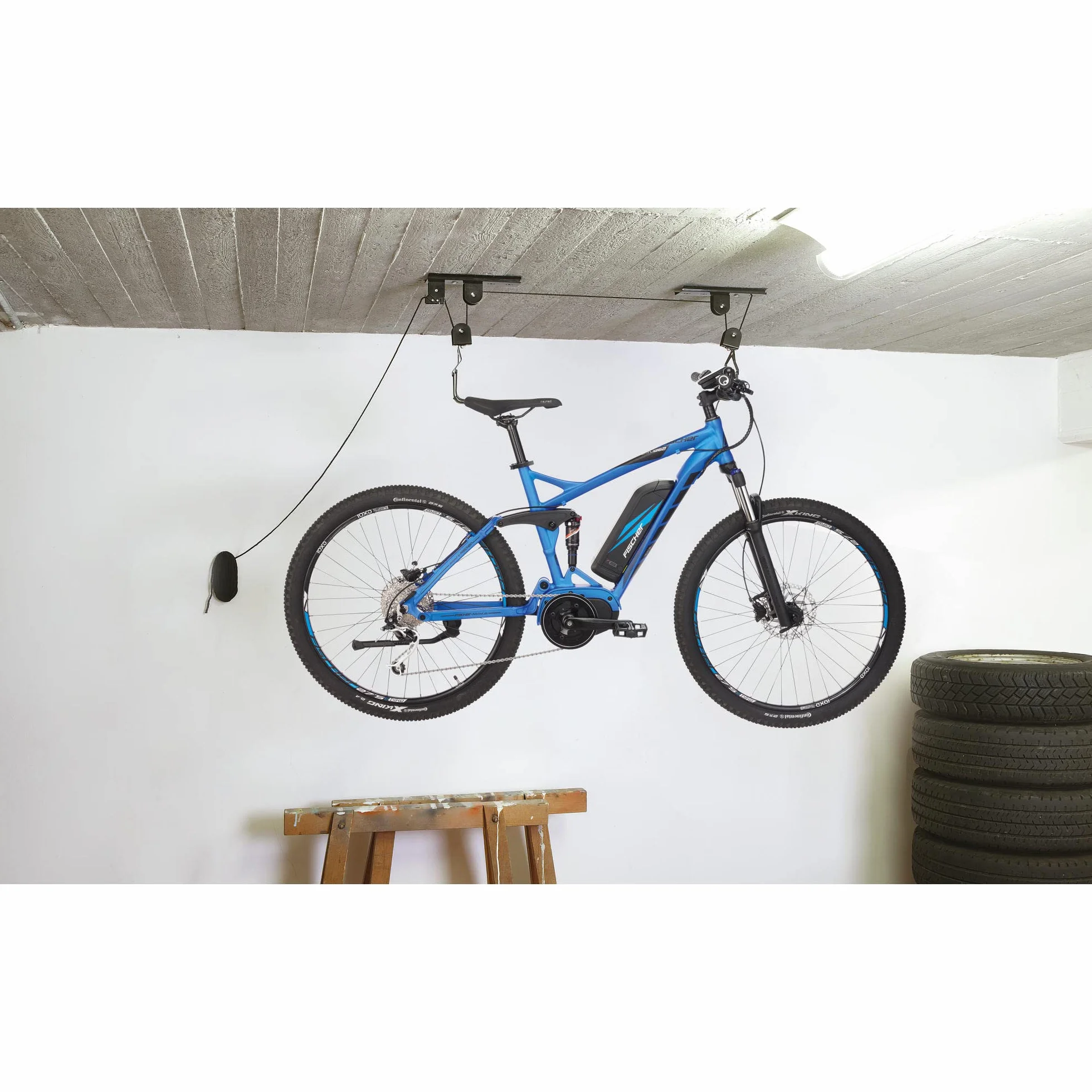 Fischer sollevatore a soffitto per biciclette e e-bike portata 30 kg altezza 4 m meccanico