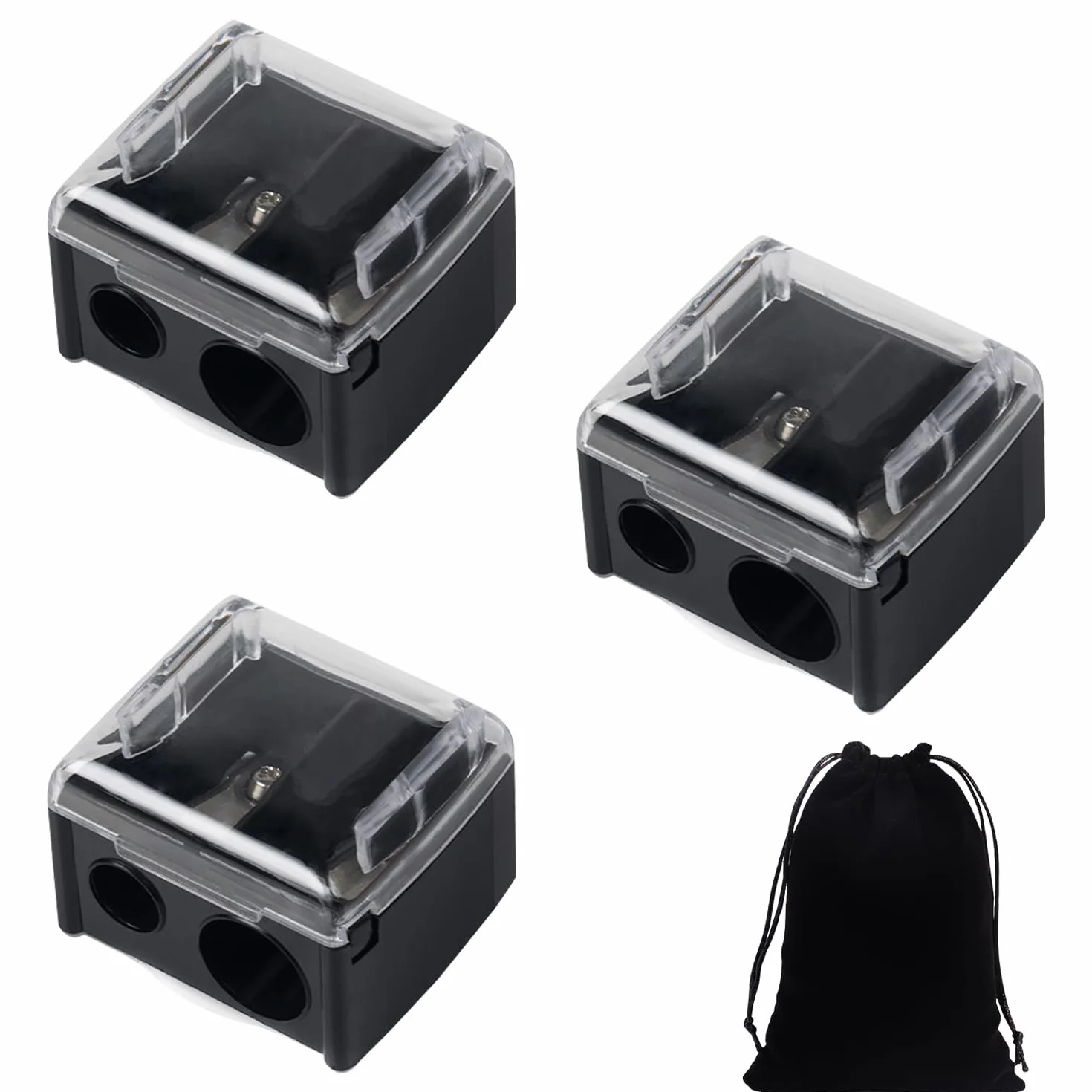 Temperamatite 2 Pezzi Con 2 Fori, Borsa Portaoggetti, Per Occhi e Sopracciglia, Manuale, Adatto per Eyeliner e Matita Sopracciglia (Nero)