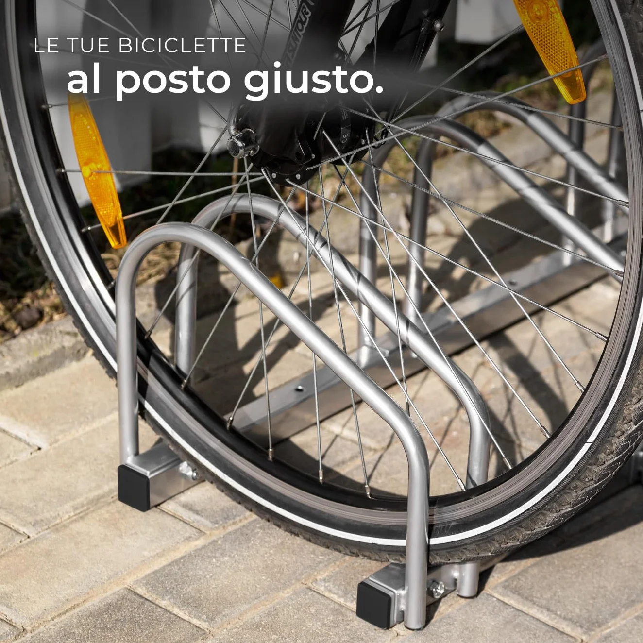 Rastrelliera Biciclette Acciaio 6 Posti Portabici Modulabile Argento