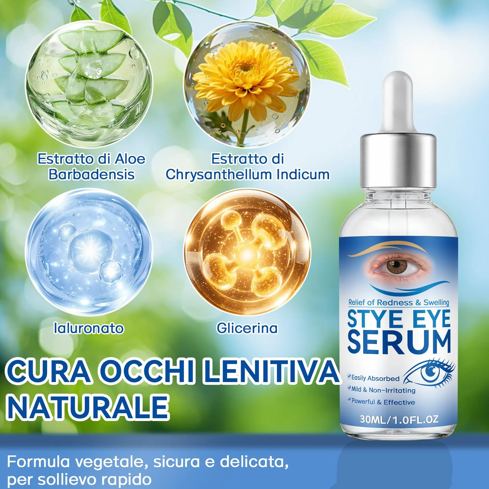 Siero Oculare per Orzaioli, Siero Naturale per Occhi, Adatto a Orzaioli, Blefarite, Calazi e Secchezza Oculare, Pulizia quotidiana occhi, Allevia la Secchezza, Dona Una Pelle Più Sana