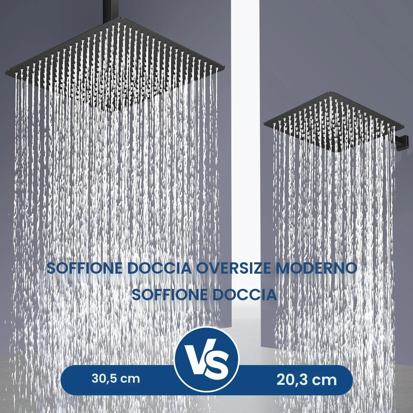 Soffione doccia a pioggia 12 pollici quadrato acciaio inox 304 30x30 cm finitura cromata spazzolata