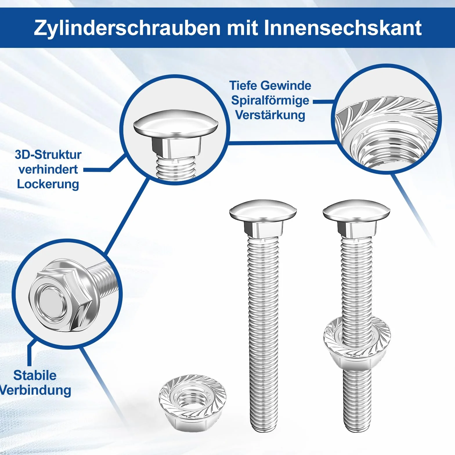 DIN 603 viti a testa tonda M6 x 80 mm zincate dadi flangiati acciaio inox