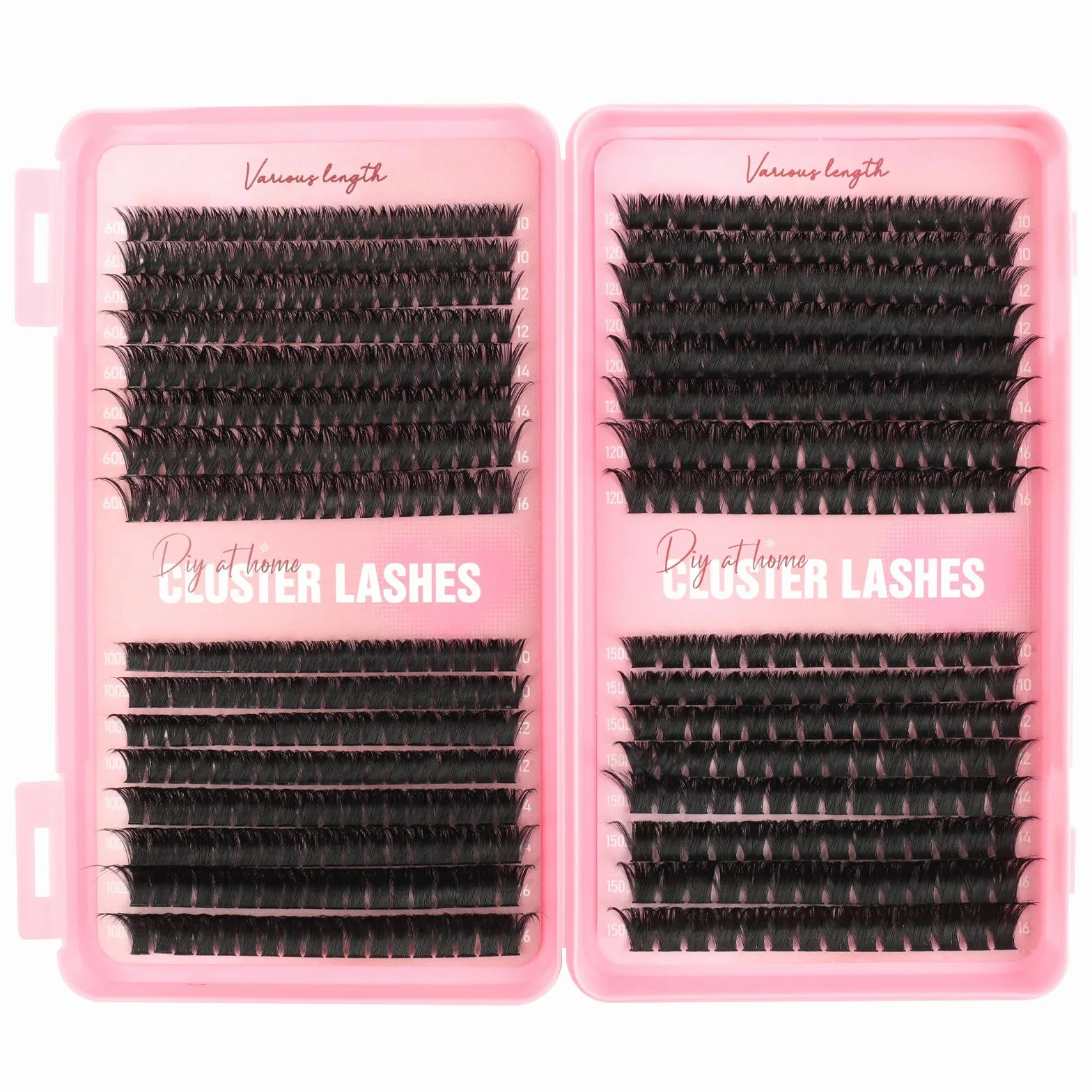 Extension Ciglia Ciuffetti, Libro da 544PCS Ciglia Finte a Ciuffi Ricci D, 10-16MM per Volume Intenso e Personalizzato (60D+100D+120D+150D)