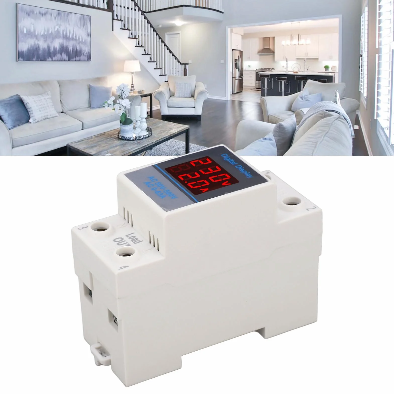 Amperometro Monofase Guida DIN Misuratore Tensione CA Corrente Display Digitale AC50-500V