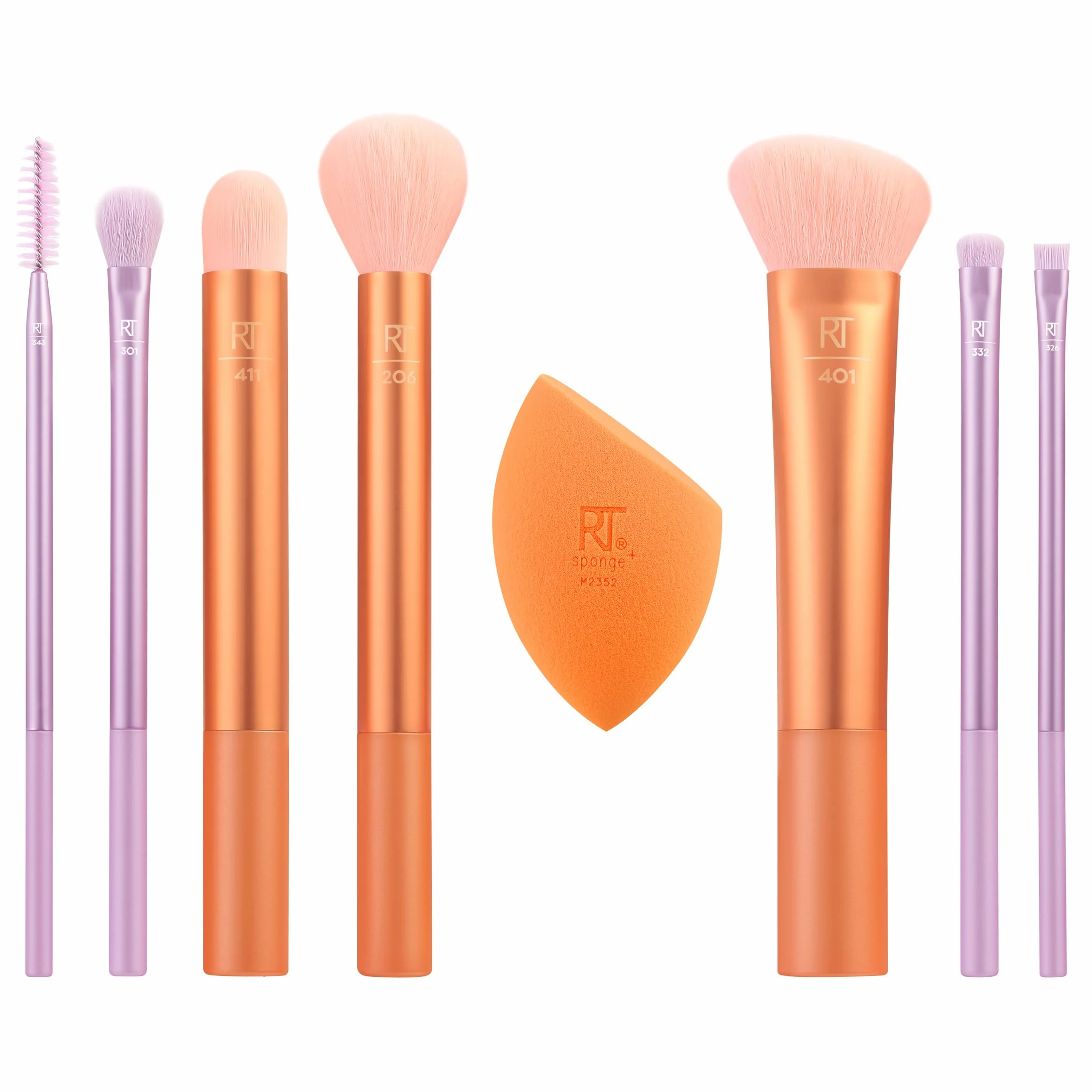 Real Techniques Level Up Brush + Sponge Kit, pennelli trucco per ombretto, fondotinta, fard e bronzer, strumenti di trucco di qualità professionale, setole sintetiche, set da 8 pezzi