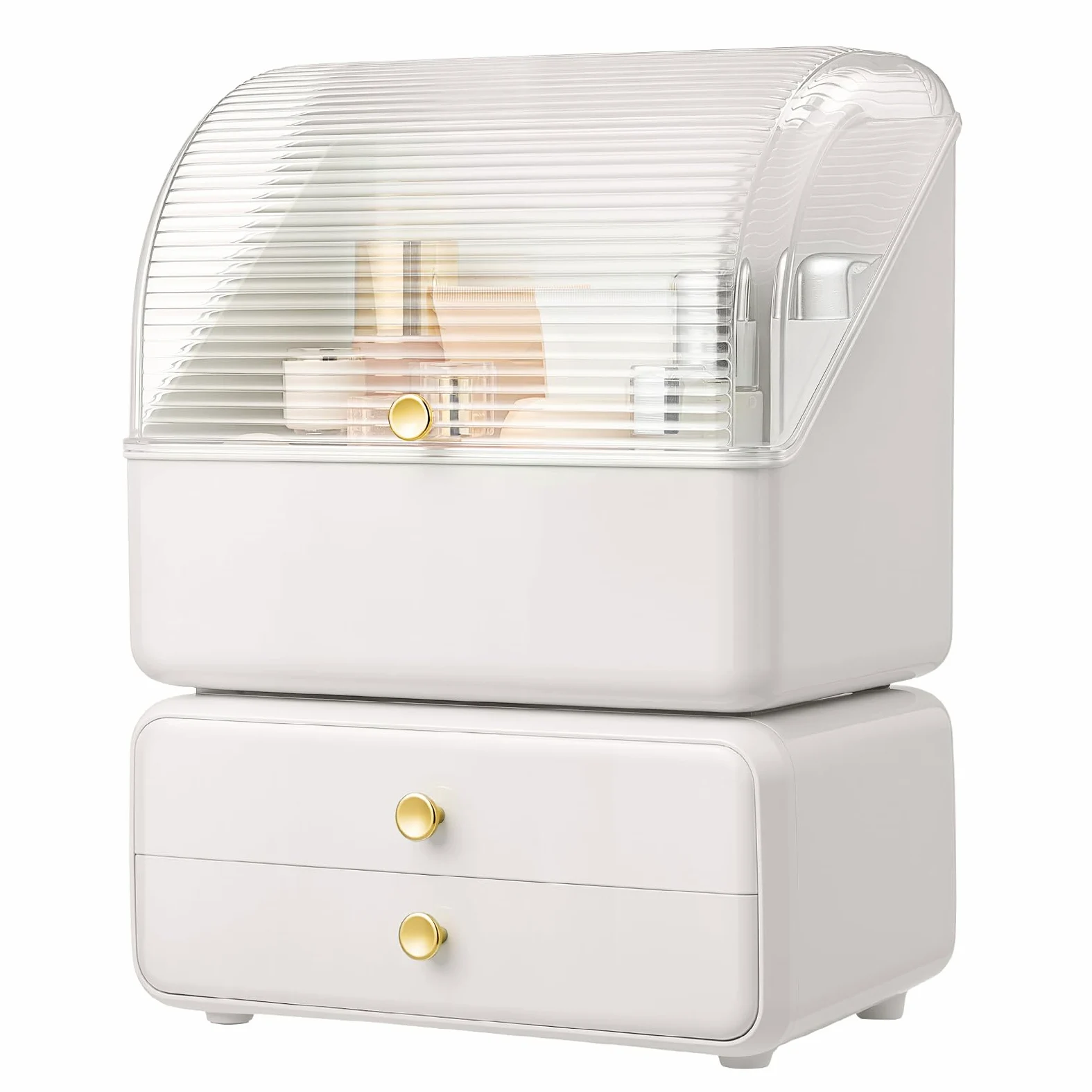 Scatola Organizer per Trucchi, 2 Cassetti, Grande capacità, Colore Bianco, Custodia per Gioielli E Prodotti per La Cura della Pelle per La Toeletta E Il Bagno, 27×28×35,8 Cm White