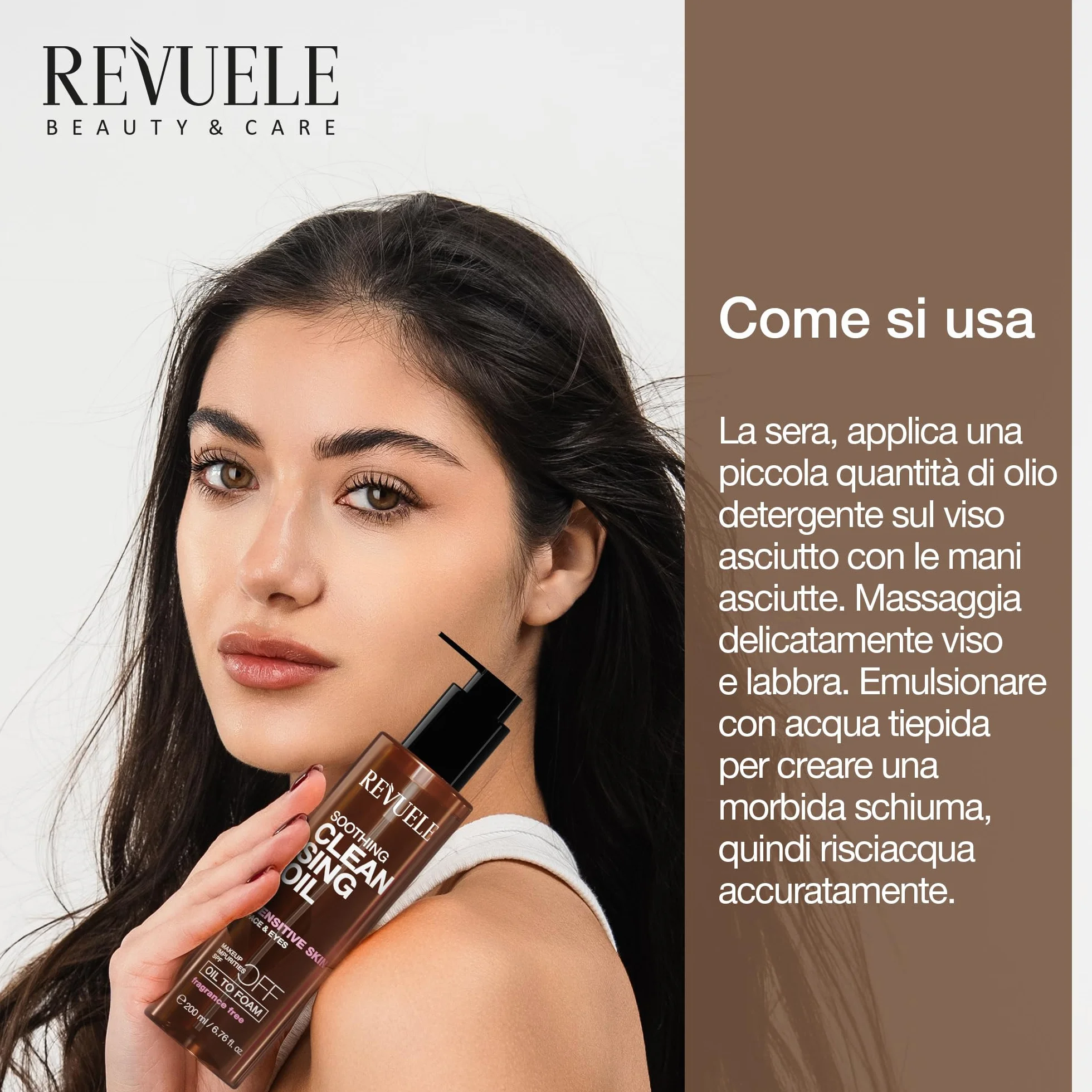 REVUELE Olio Detergente Lenitivo – Struccante Viso & Occhi con Oli Naturali, Pelle Sensibile, Trasforma in Schiuma, Rimuove Trucco, Sebo e Residui di Solari, Idrata e Lenisce, 150 ml