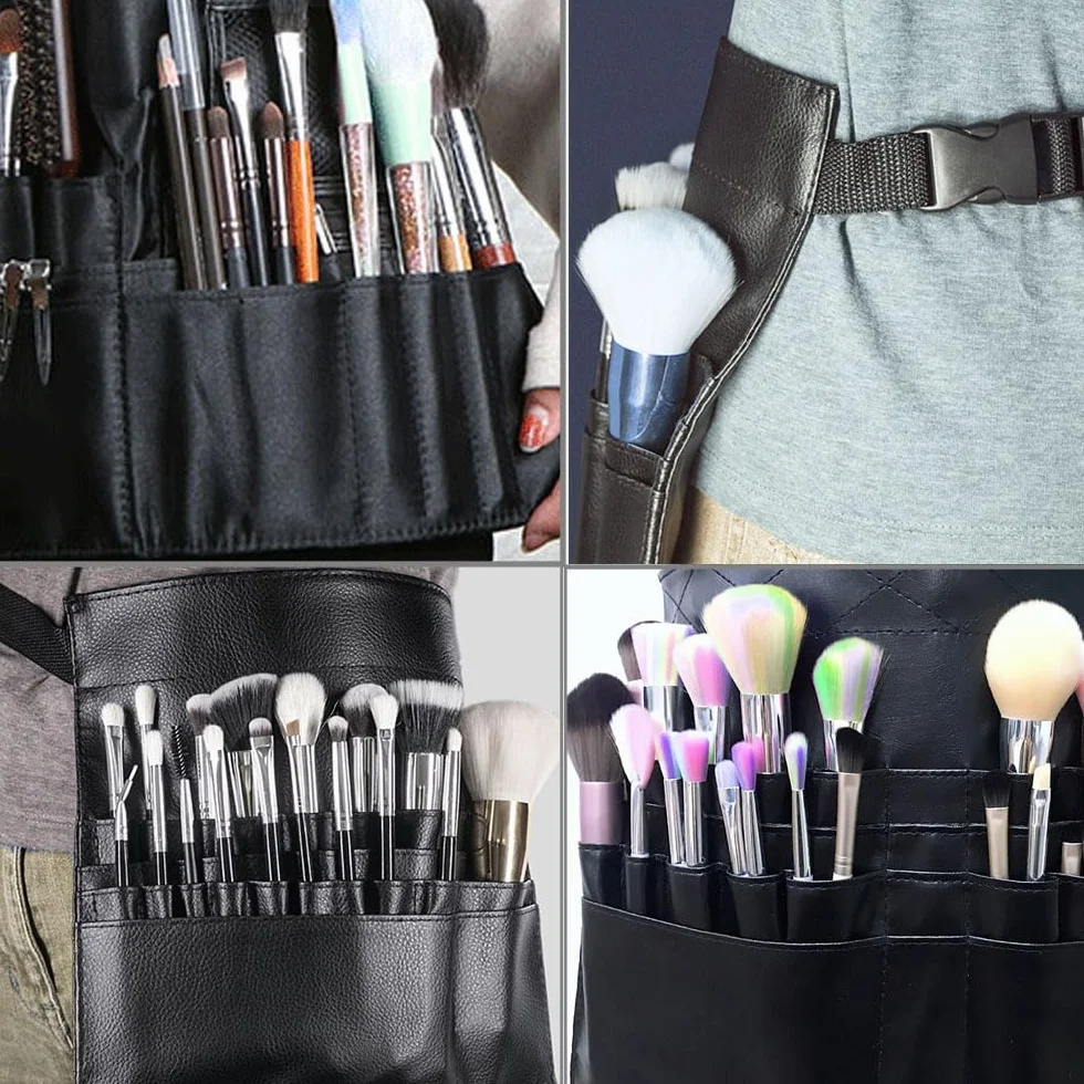 Borsa Trucco Beauty Case, Porta Pennelli Make Up da Viaggio Con Cintura Regolabile e Marsupio Cosmetici Portatile (Nero)