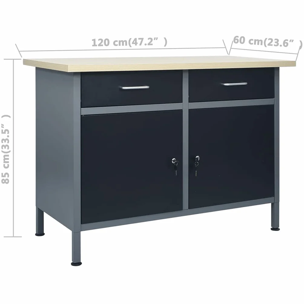 vidaXL Banco da Lavoro Nero 120x60x85 cm Acciaio