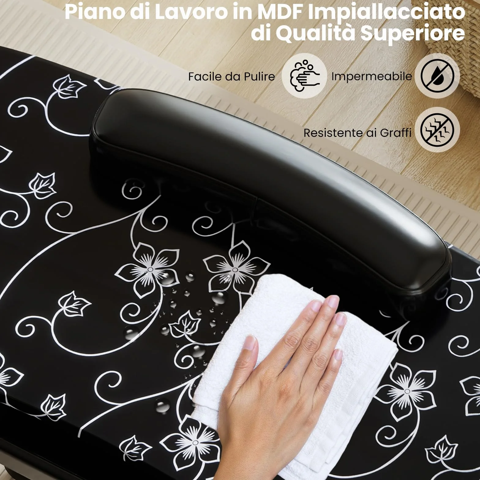 COSTWAY Tavolo Manicure Pieghevole, Tavolo Unghie Estetista Portatile con Ruote, Cassetto, Cuscino Poggiapolsi e Borsa