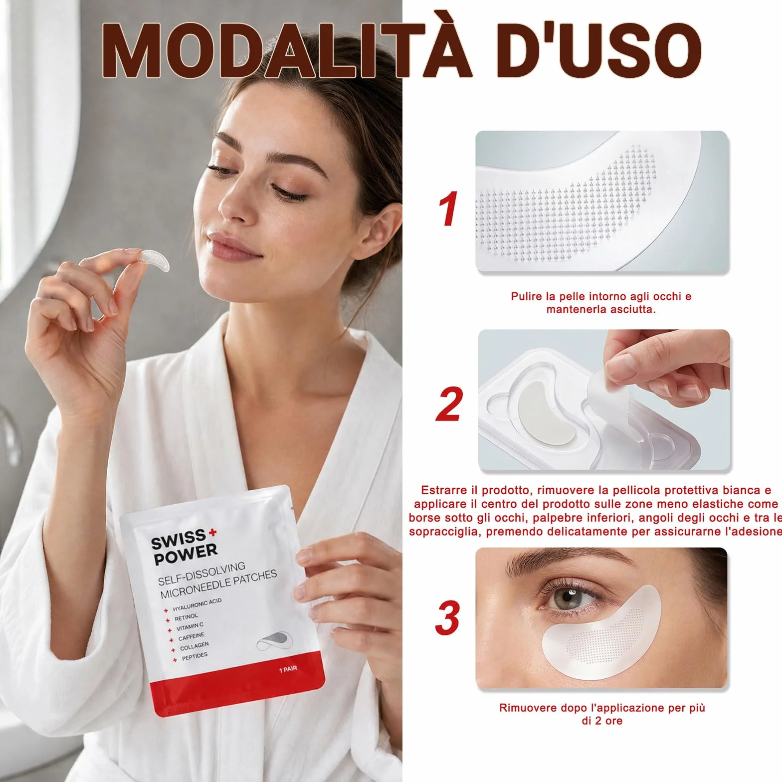 Swiss Power Patch Occhi con Microaghi, 2026 Nuovo Swiss Power Cerotti Occhi Antirughe, Maschera Occhi per Occhiaie e Borse, Patch Contorno Occhi Antirughe per una Cura Quotidiana (2 Scatole)