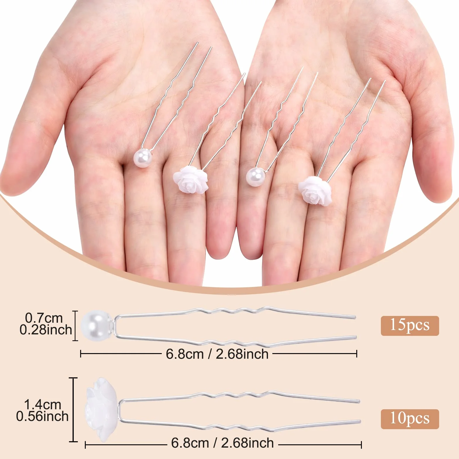 25 Pezzi Forcine per Capelli Sposa, Accessori Capelli Sposa Forcine per Capelli di Rosa Bianca Perla, Capelli con Perlé a Forma di U per Matrimoni, Spose, Damigelle, Anniversari e Comunione