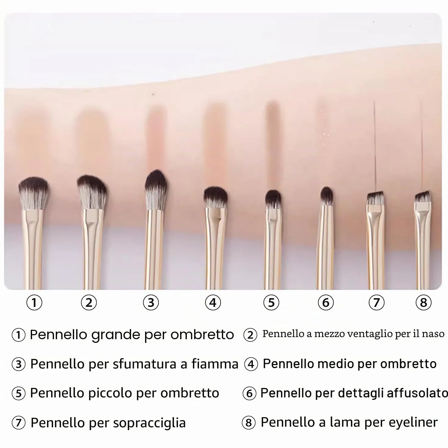 8 Pezzi Pennelli per Occhi, Pennelli Make Up Set, Pennelli Trucco con Trousse in Pelle PU, Pennello per Ombretto, Pennello per Sopracciglia, Pennello per Eyeliner, Pennello per Sfumatura
