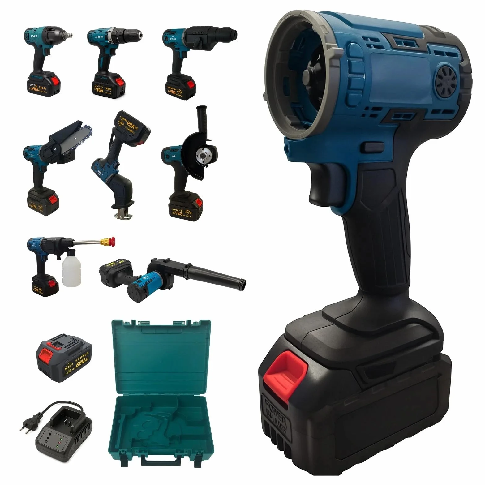 MAKA Avvitatore Trapano 8 in 1 Multifunzione a Batteria 68V Kit Professionale Idropulitrice Motosega Seghetto Smerigliatrice Soffiatore Valigetta Rigida
