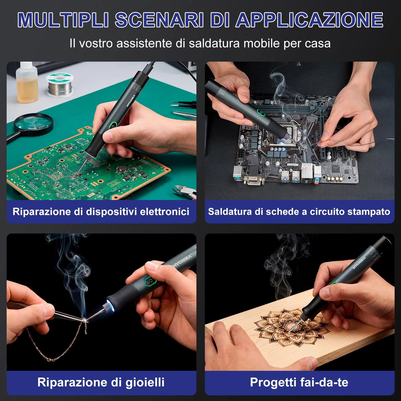 HYCHIKA Saldatore a Stagno a Batteria 2600mAh Riscaldamento Rapido 7s (200℃-450℃) Sospensione Spegnimento Auto
