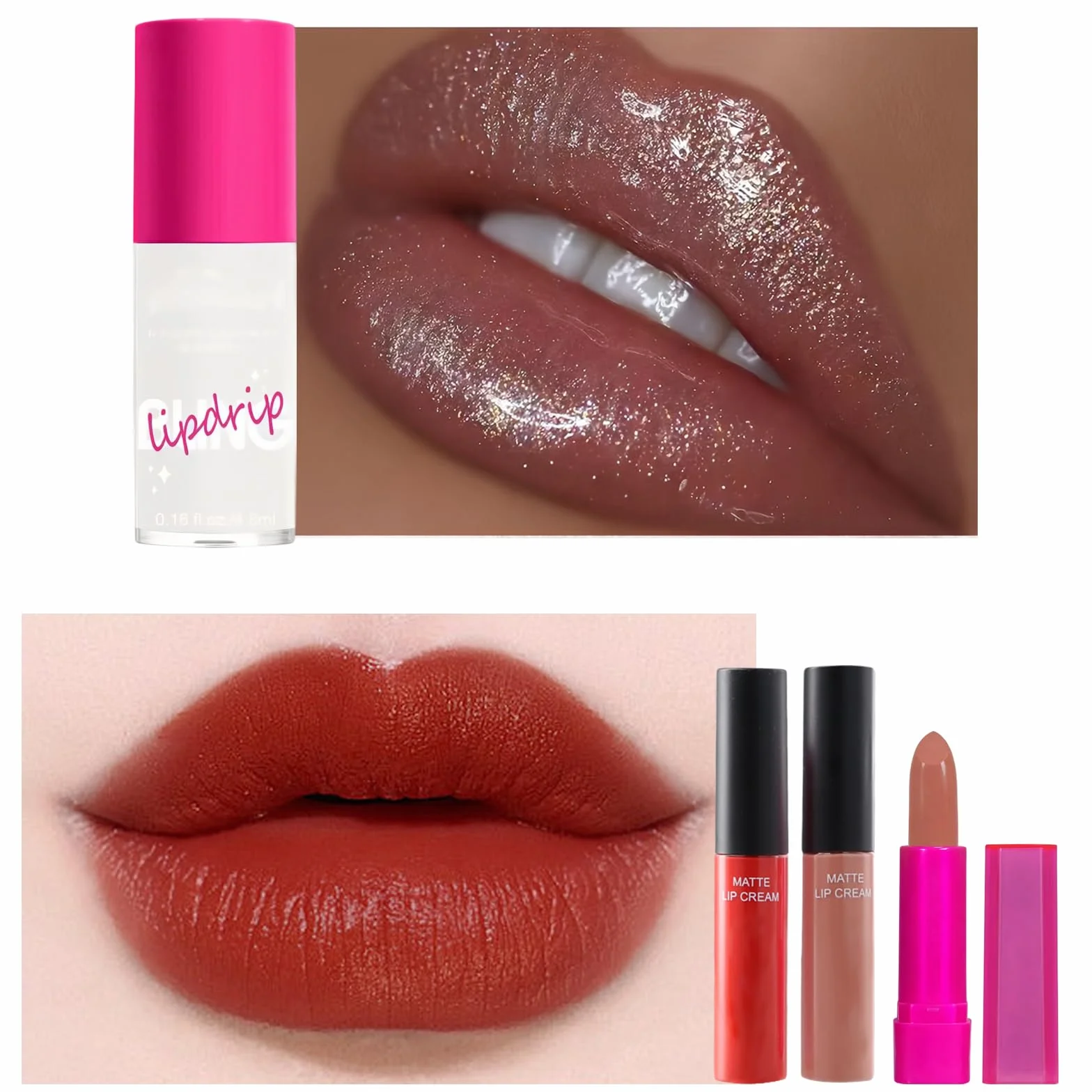 Mini Set Trucco Completo 10 Pezzi con Palette Ombretti 16 Colori, 2 Rossetti Liquidi Opachi, Rossetto, Olio Labbra, Blush Stick, Correttore 3 Colori, Pennelli, Spugna, Idea Regalo Donna Ragazza
