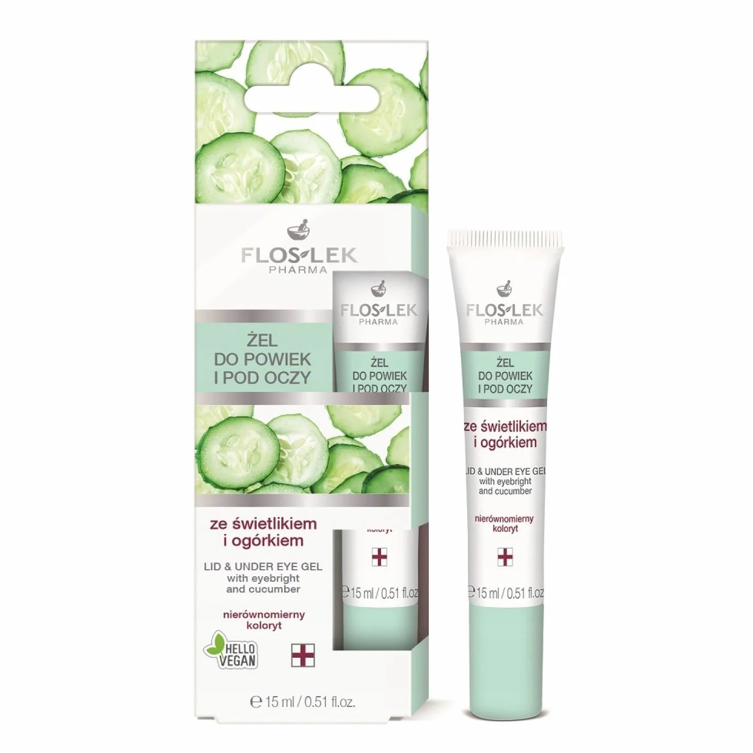 Floslek Pharma, coperchio e gel sotto gli occhi con Eyebright e cetriolo, 15 ml