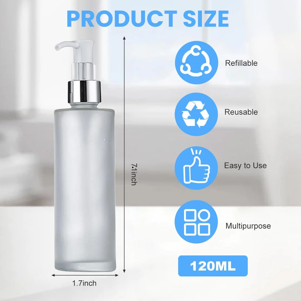 2 flaconi vuoti in vetro smerigliato da 120 ml, dispenser per lozioni, sapone, cosmetici, cosmetici, essenze, oli essenziali, campioni, contenitori per imballaggio, fiale (testa argentata)