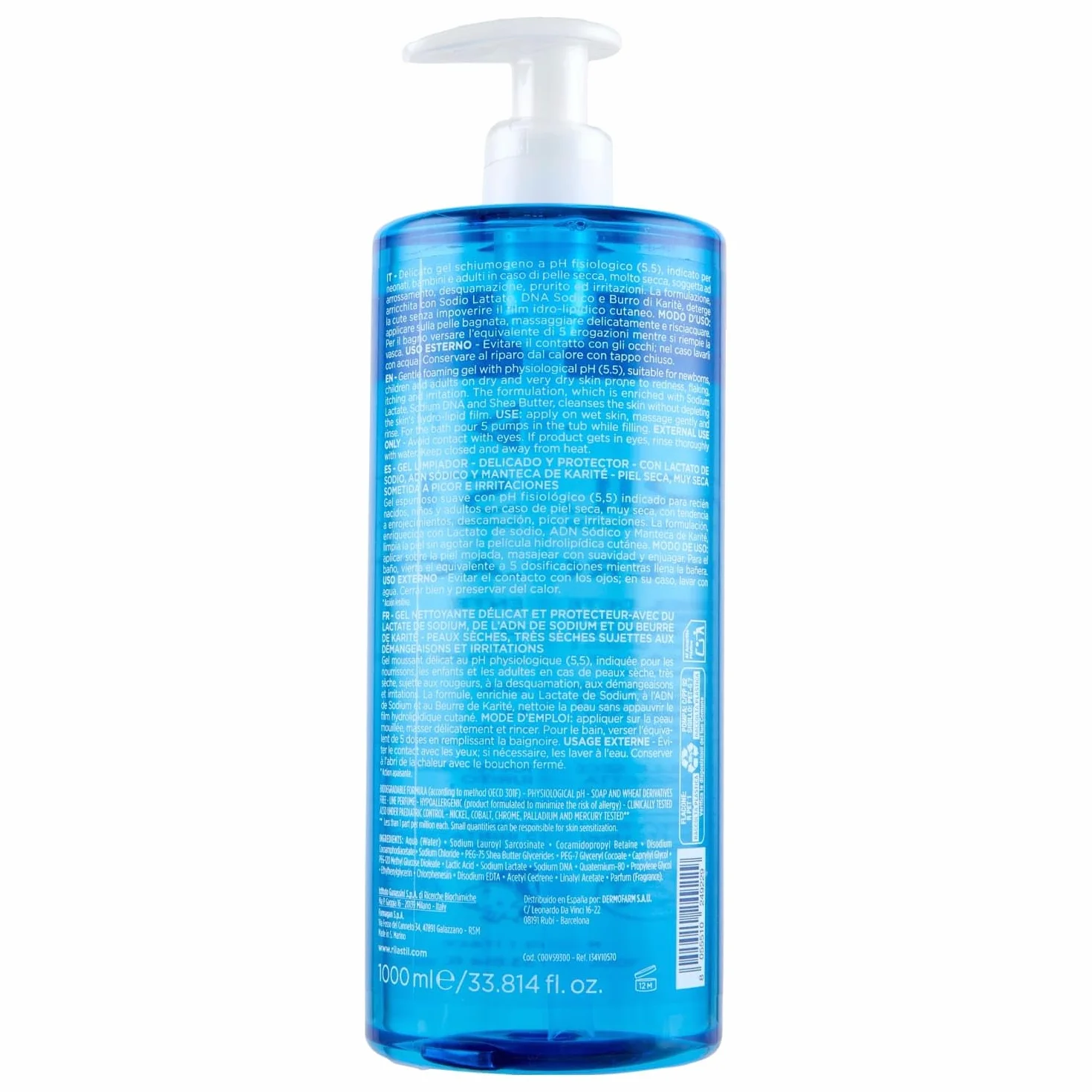 Rilastil Xerolact Gel Detergente Special Price, Gel Schiumogeno Detergente pH 5.5, con Sodio Lattato, DNA Sodico e Burro di Karitè, 1000 ml