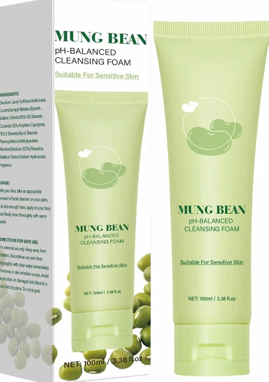 Schiuma detergente bilanciata per fagioli mung Detergente per il viso a pori profondi Esfoliante delicato Detergente per il viso idratante lenitivo per tutti i tipi di pelle (1Pezzo)
