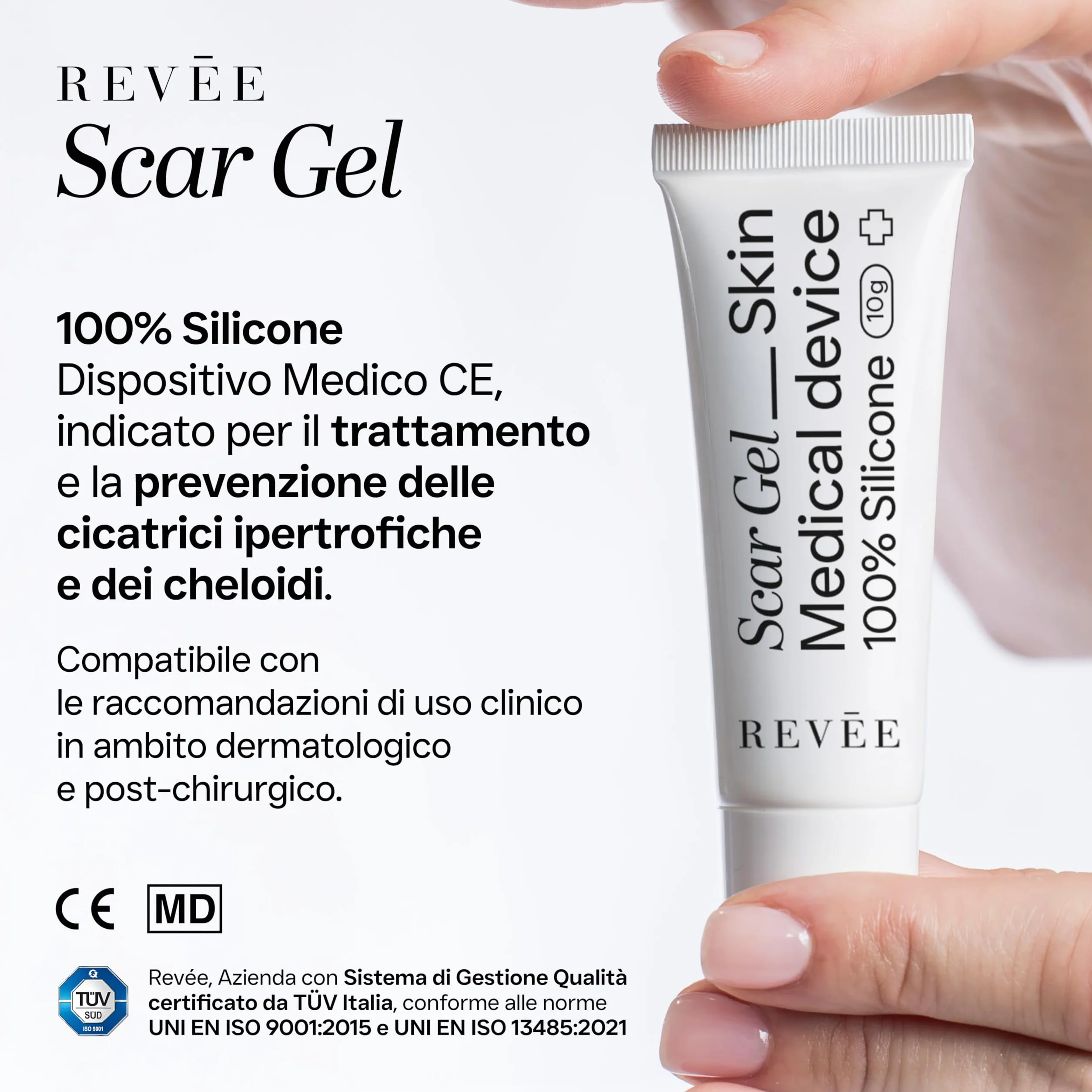 REVÉE Scar Gel 10g Crema Cicatrici Chirurgiche - 100% Silicone, Gel Topico per Cicatrici, Crema Cicatrizzante Ferite