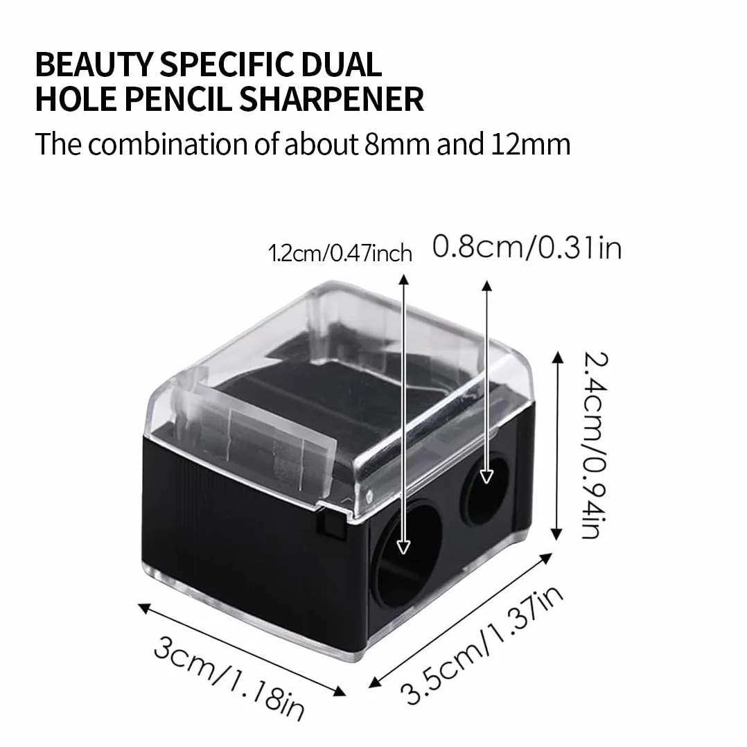 Temperamatite di Bellezza, 3 pezzi, Design portatile e compatto, Universale per Matite Cosmetiche (Eyeliner, Matita Sopracciglia, Matita Labbra), Temperino Doppio 2-in-1 (Nero)
