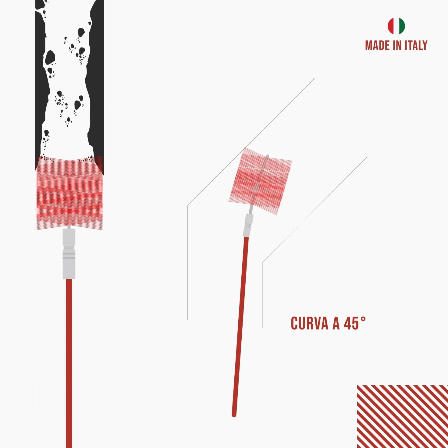 BARETTO Kit Pulizia Camino Canna Fumaria Ø 130 mm Scovolo NYLON Aste 6 m Curvatura 45° Rimozione fuliggine Spazzacamino