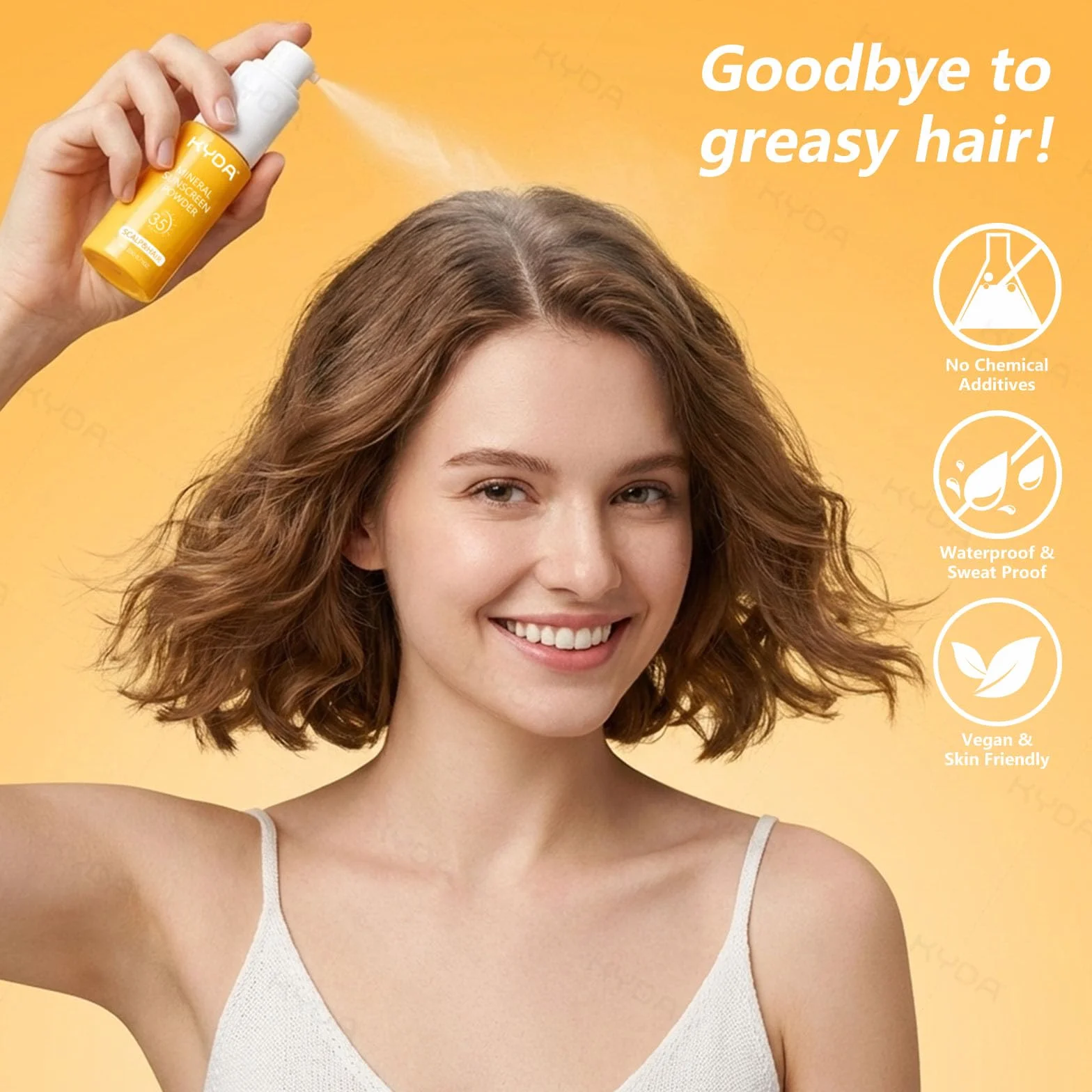 KYDA Polvere solare minerale, per cuoio capelluto e capelli, SPF 35 PA++, protezione solare per cuoio capelluto, protezione UV ad ampio spettro, leggera, non grassa, 20,1 g (02)