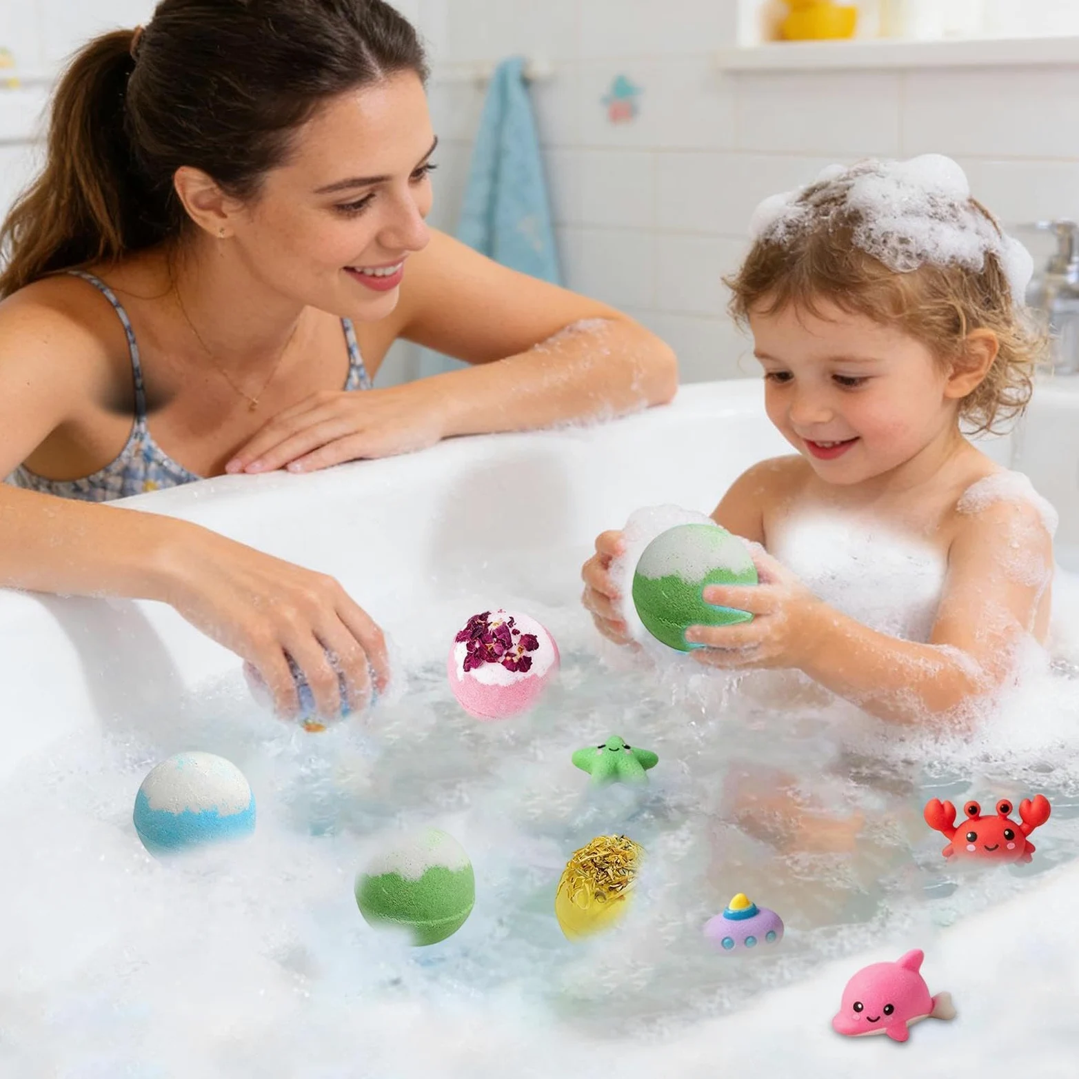 Schiuma Da Bagno Con Sali da Bagno Profumati e Giocattoli | 12 Pezzi Da Bagno Al Sale Per Bambini Per Donne Moglie Uomini Nonna Ragazze Giovani Famiglia Casa Viaggio