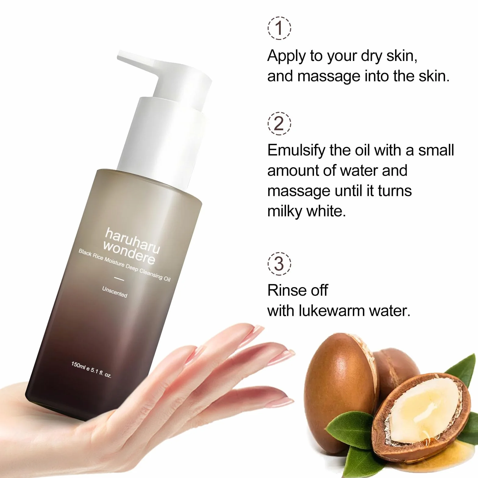 Black Rice Moisture Deep Cleansing Oil 5.1 fl.oz / 150ml | Detergente viso coreano, struccante | Vegano, Cruelty Free | Olio di Semi di Jojoba, Olio di Semi di Macadamia