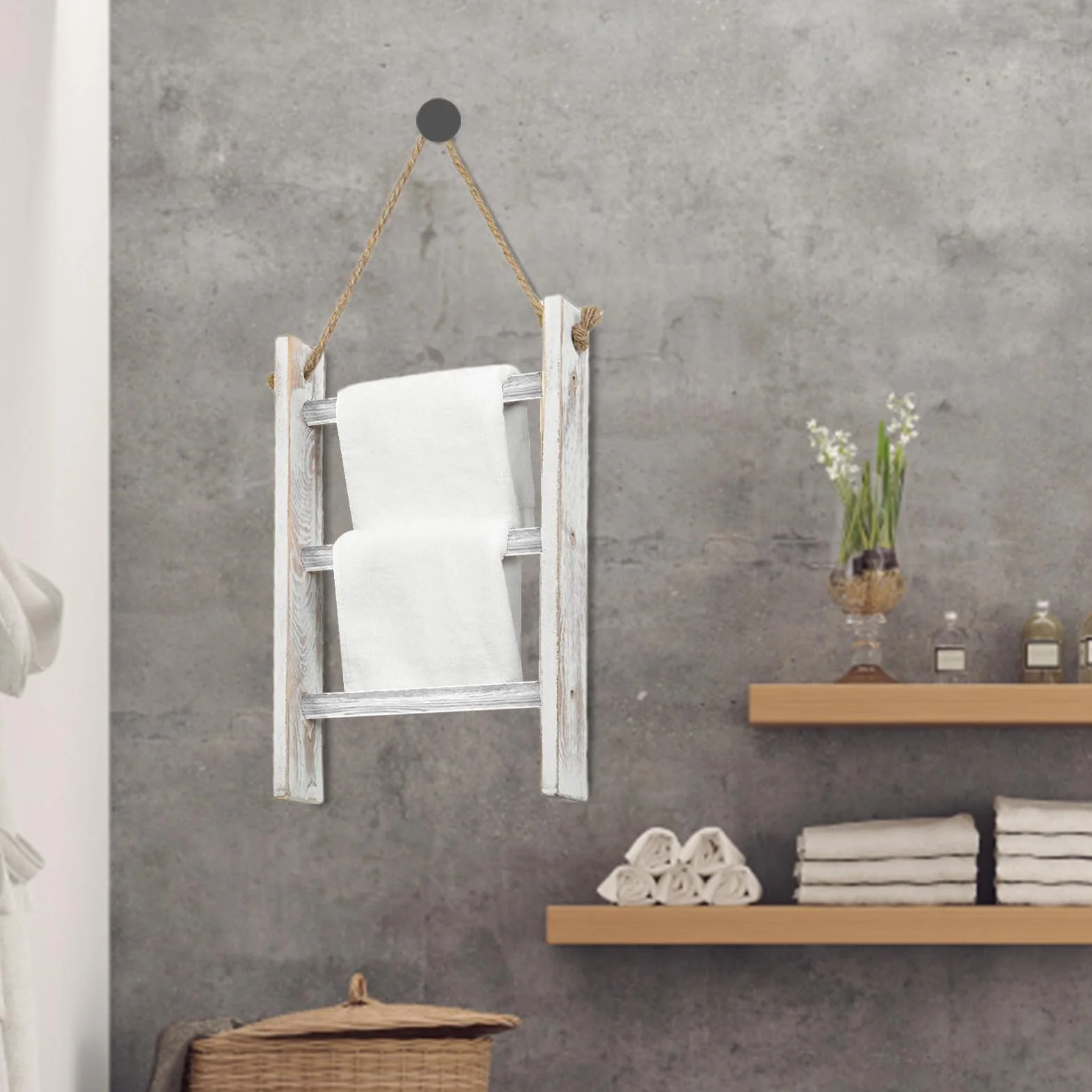Scala Porta Asciugamani Bagno 3 Livelli Legno 26x5,5x40cm
