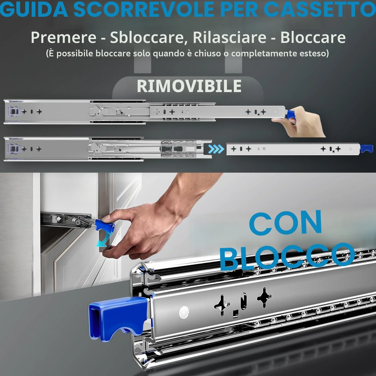 AOLISHENG Guide per cassetti pesanti estrazione totale 120kg 1 paio 300-1000mm