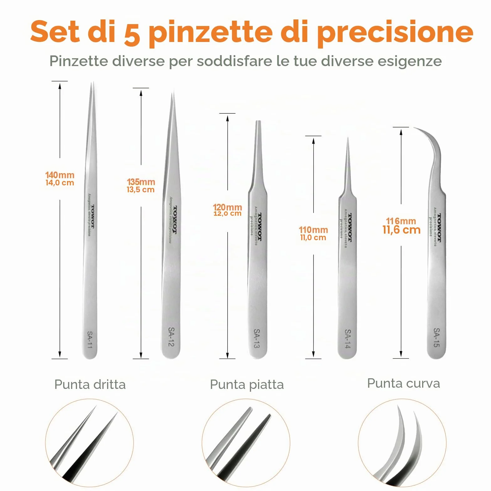 Pinzette di precisione in acciaio inox TOWOT