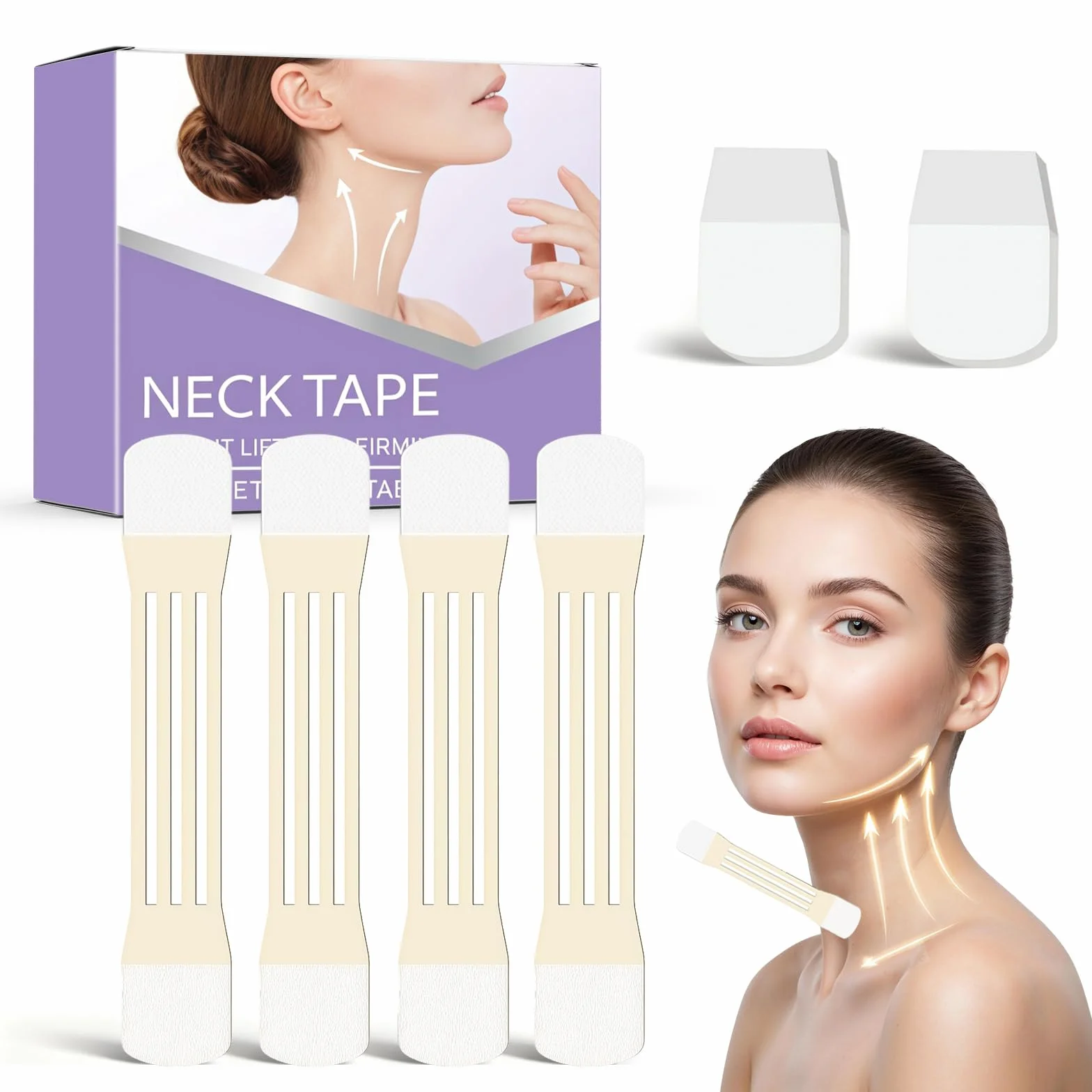 24 patch Adhésif De Lifting du Cou, Autocollant De Levage du Cou, 20 patch Invisibles + 4 Élastiques, accessori di bellezza anti-invecchiamento per Contour V Instantané, Visage, Yeux