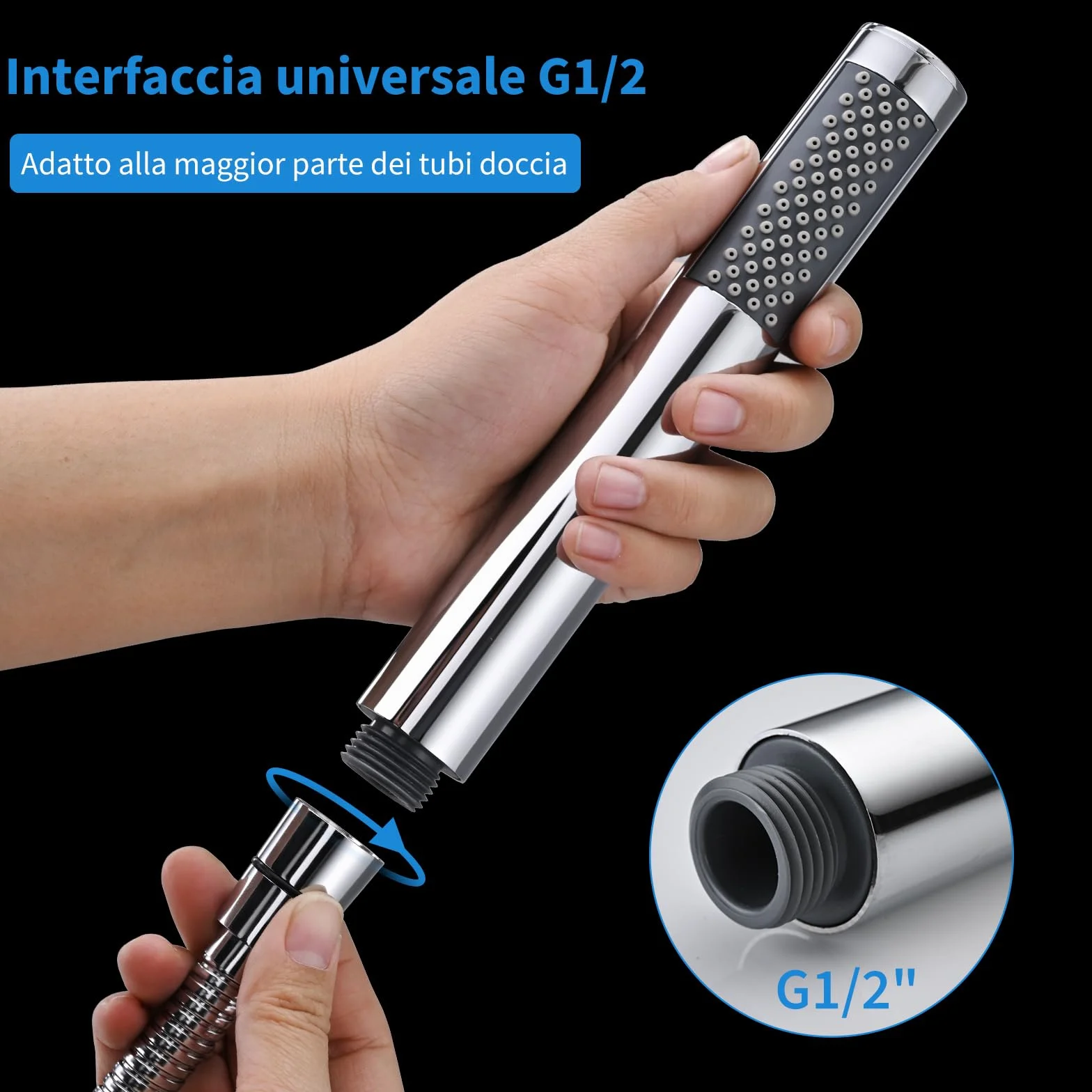 DETBOM Soffione Doccia Acciaio Inossidabile Alta Pressione Anticalcare Cromo 20cm