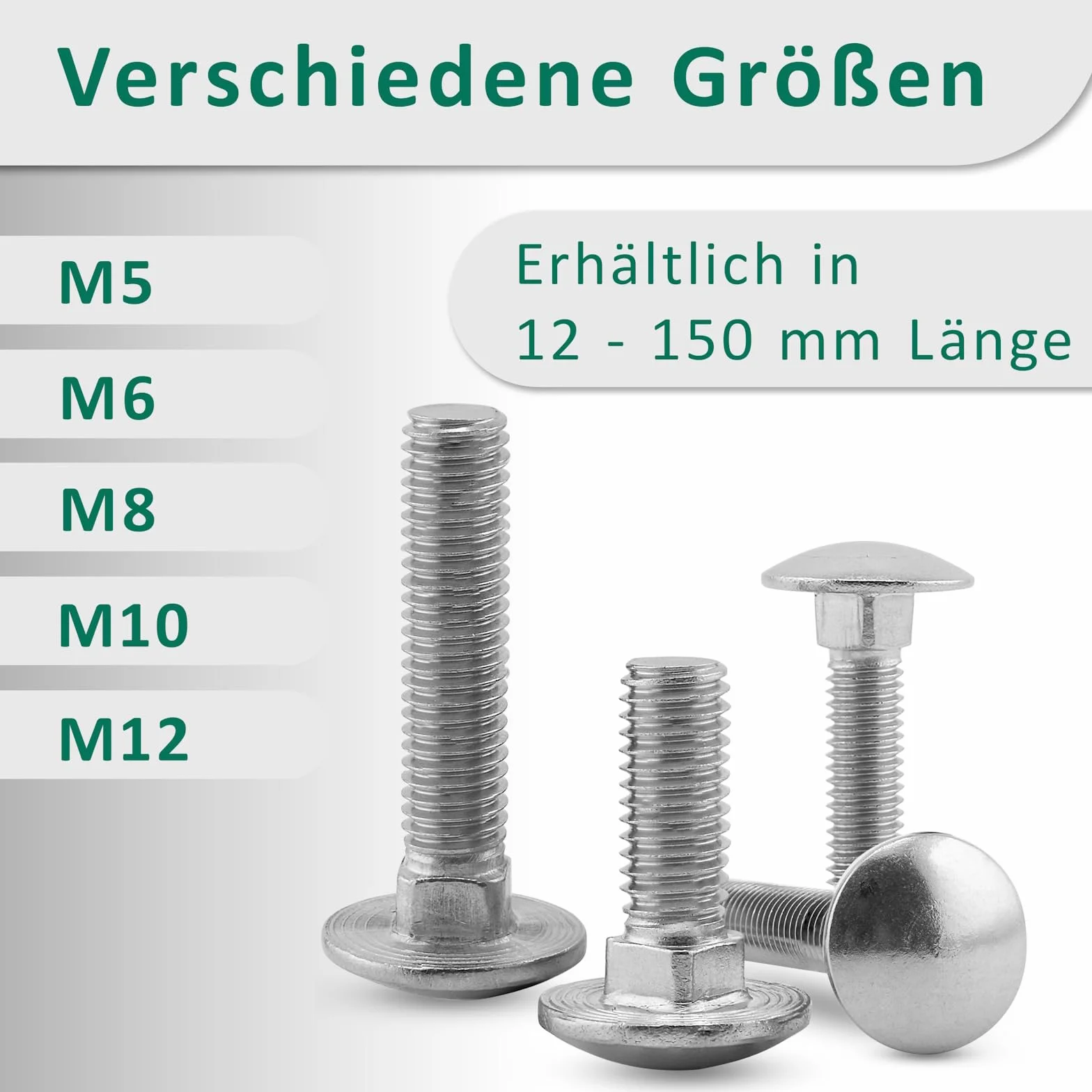 Viti a testa tonda M10 x 70 mm DIN 603 con dado flangiato M10 DIN 6923 e rondella DIN 125 in acciaio inox A2/V2A