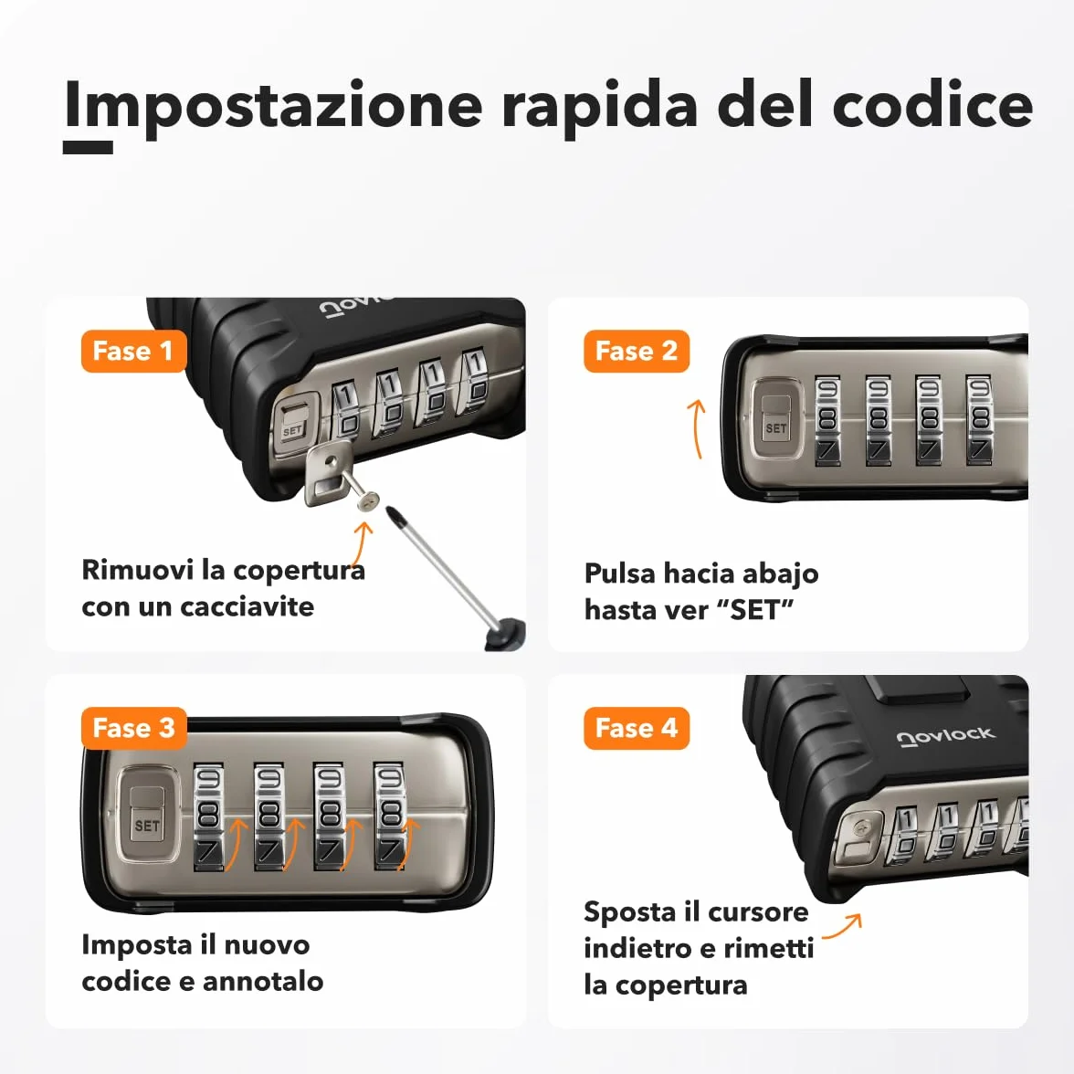 Lucchetto a combinazione 8 mm, robusto e resistente alle intemperie, per esterni e interni, nero