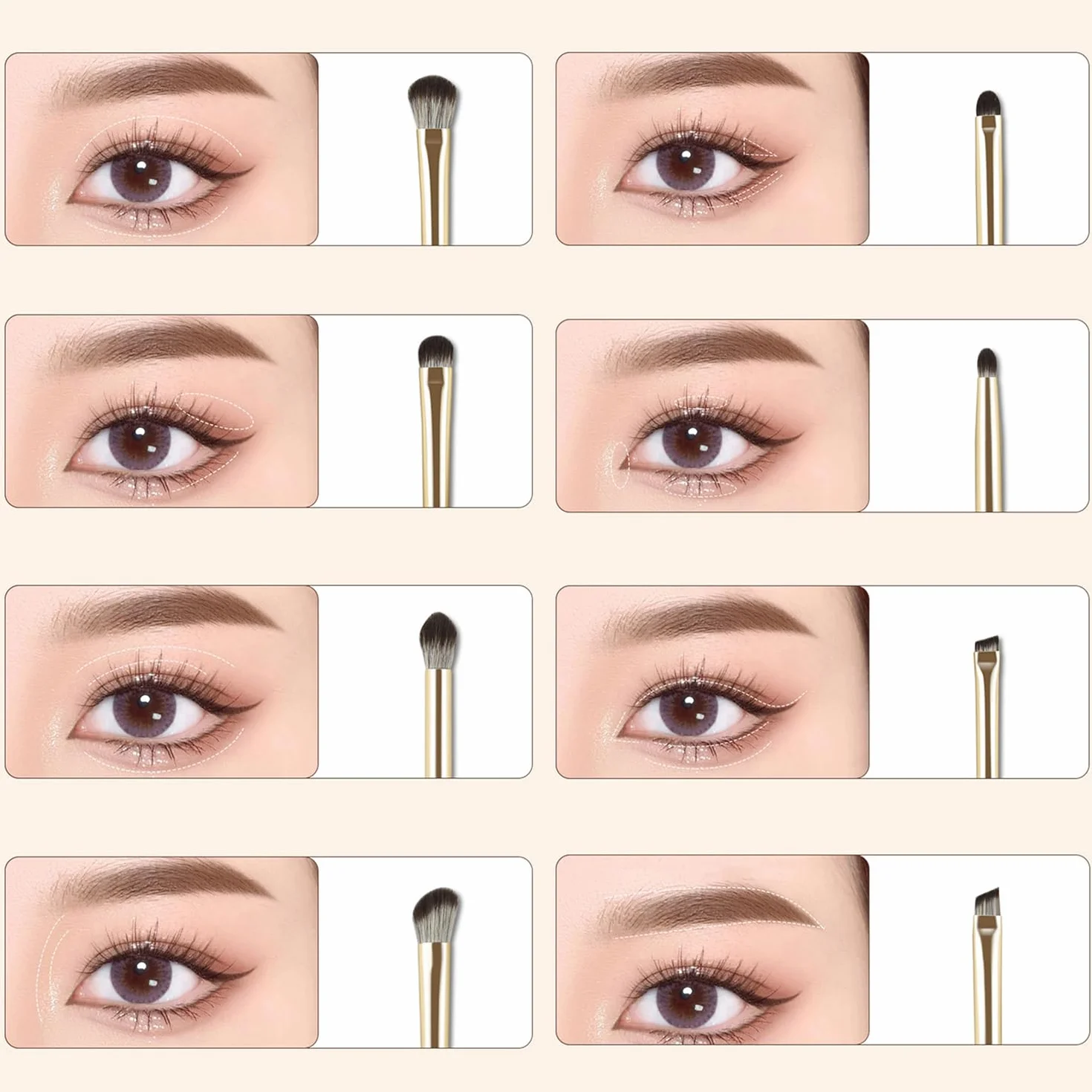 8 Pezzi Pennelli per Occhi, Pennelli Make Up Set, Pennelli Trucco con Trousse in Pelle PU, Pennello per Ombretto, Pennello per Sopracciglia, Pennello per Eyeliner, Pennello per Sfumatura