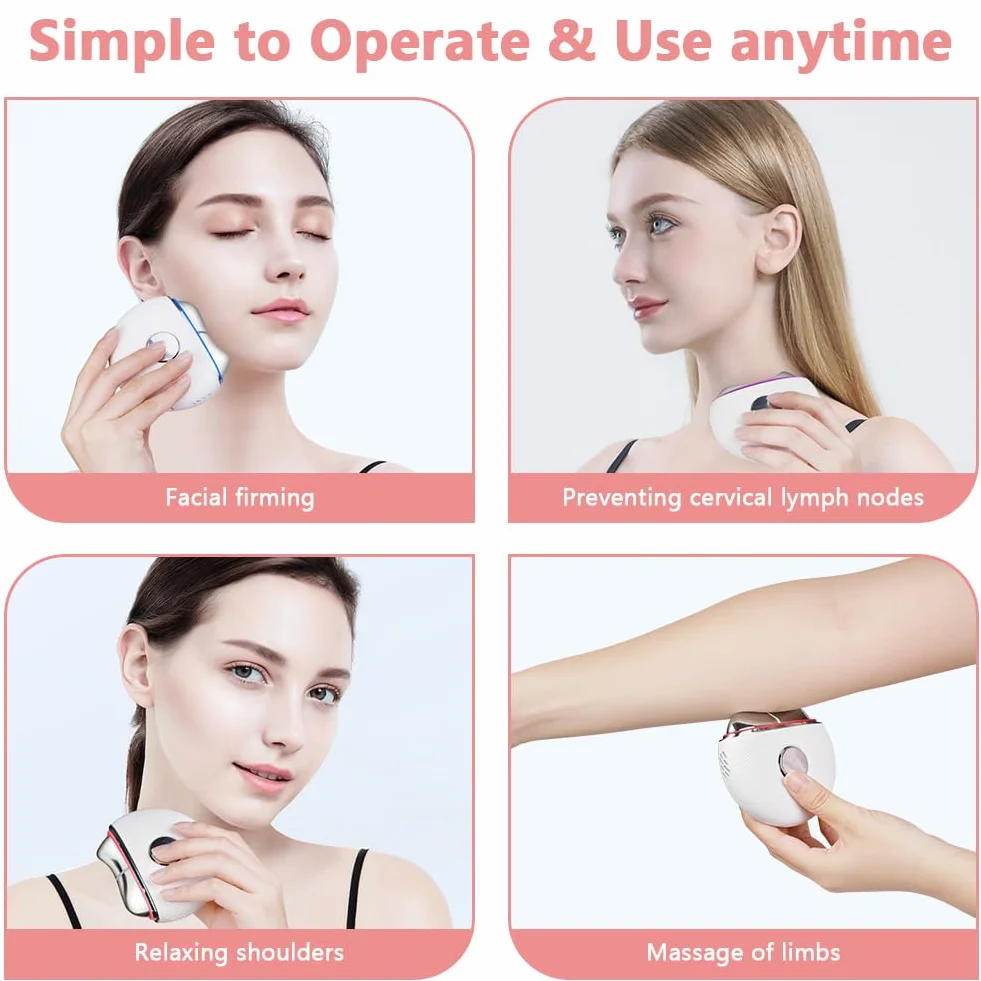 Dispositivo di Bellezza Antirughe, Strumenti Gua Sha per il Viso con Vibrazione e Calore, Massaggiatore Viso con Luce Rossa Blu viola, Guasha Viso per Antirughe Antietà, Lifting Viso
