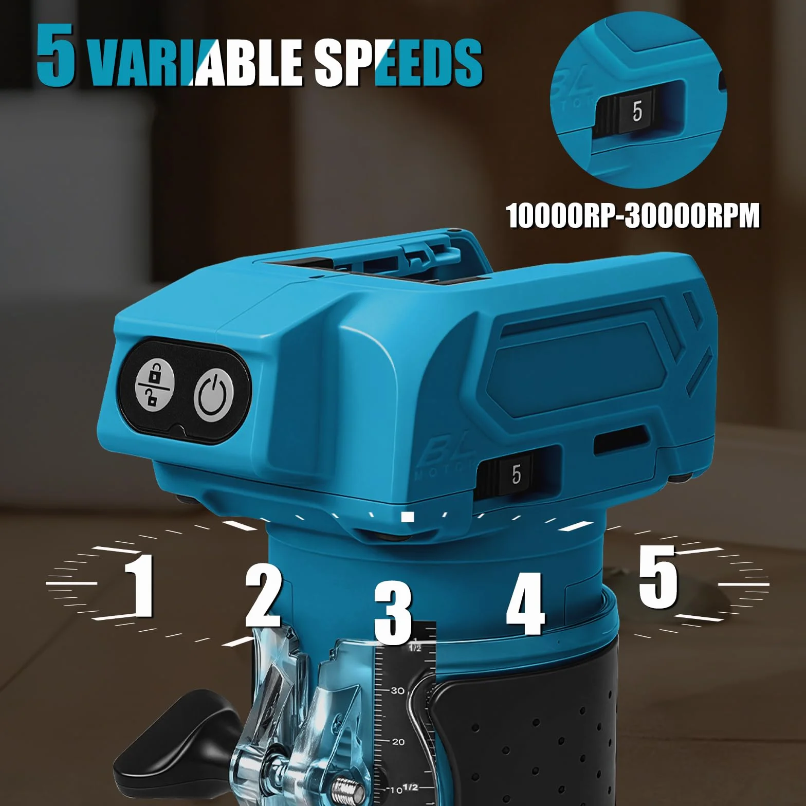 Makita 18V Fresa a Batteria 800W Senza Spazzole 5 Velocità 6,35mm 30000 giri/min