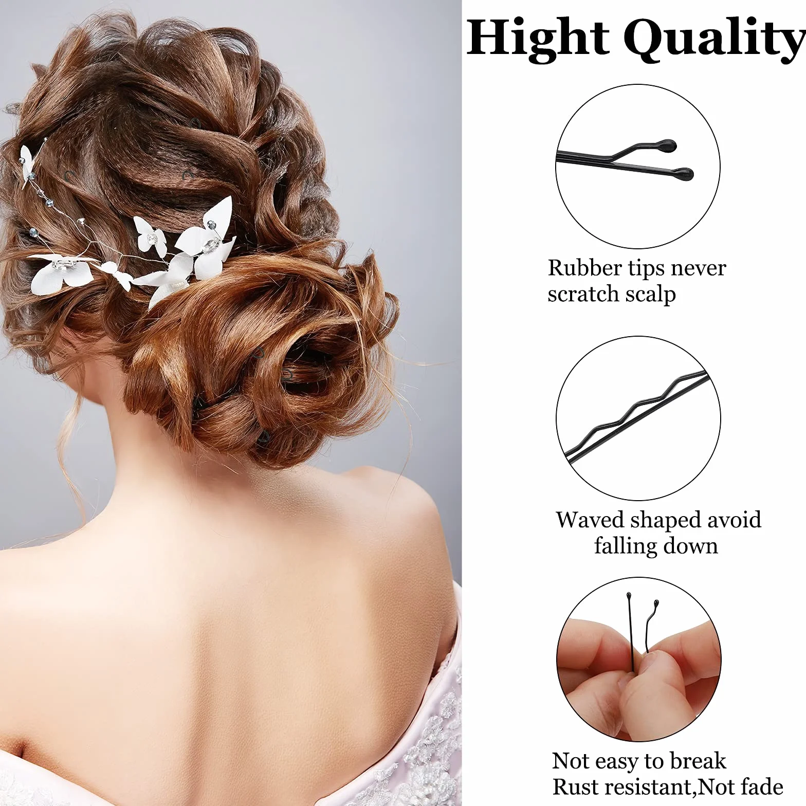 Laicky Forcine, 200 pezzi le forcine Nero Forcine per capelli con scatola per donna Lady Girls Kids Onda Molletta Fermaglio per capelli Accessori per capelli (Nero, 5.2CM)