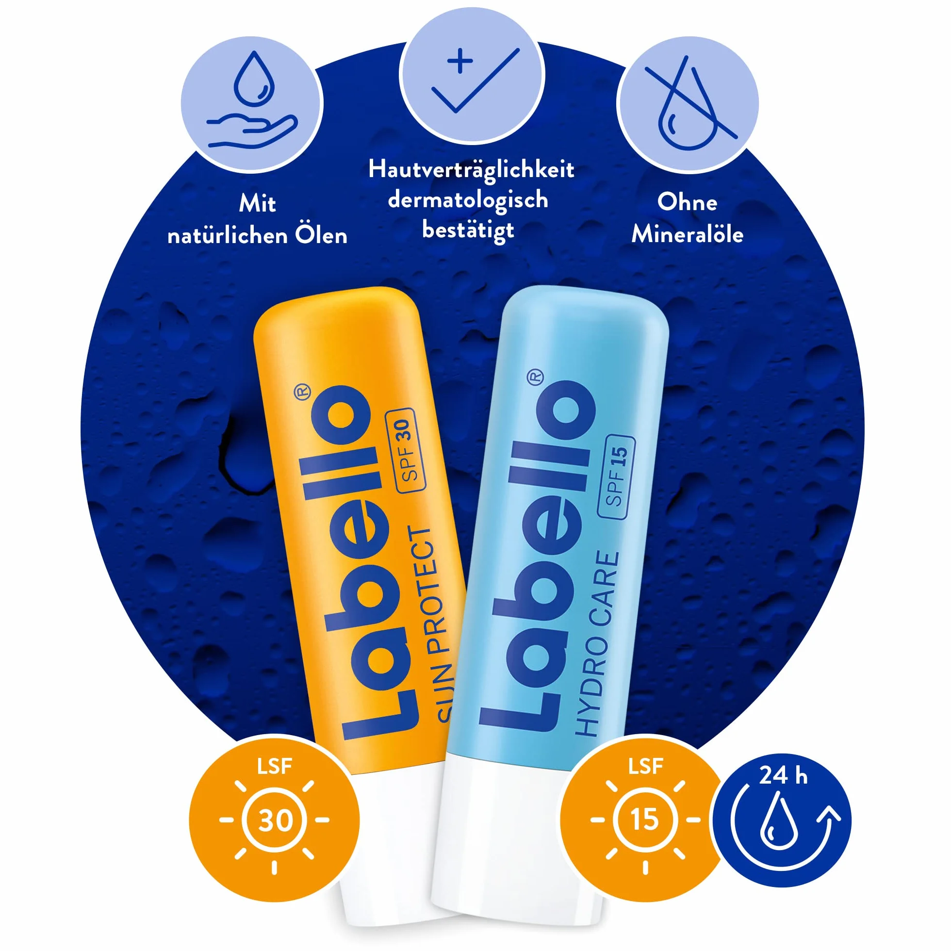 Labello Sun Protect, balsamo labbra waterproof con protezione solare (SPF 30), senza oli minerali, 1 confezione (4.8 g)
