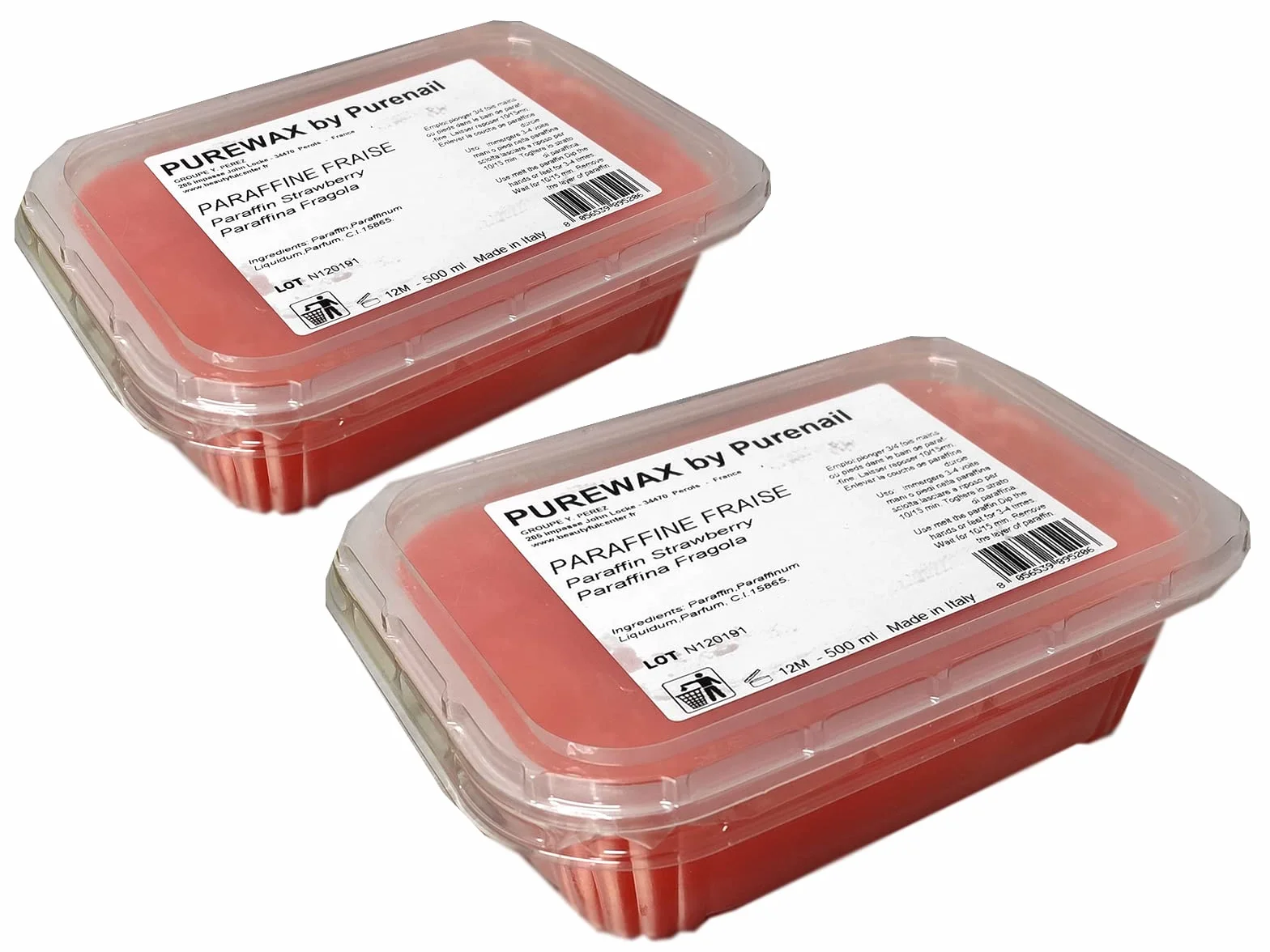 Vaschetta di paraffina professionale 500ml X 2 - ROSA fresa. PURENAIL per la cura delle mani