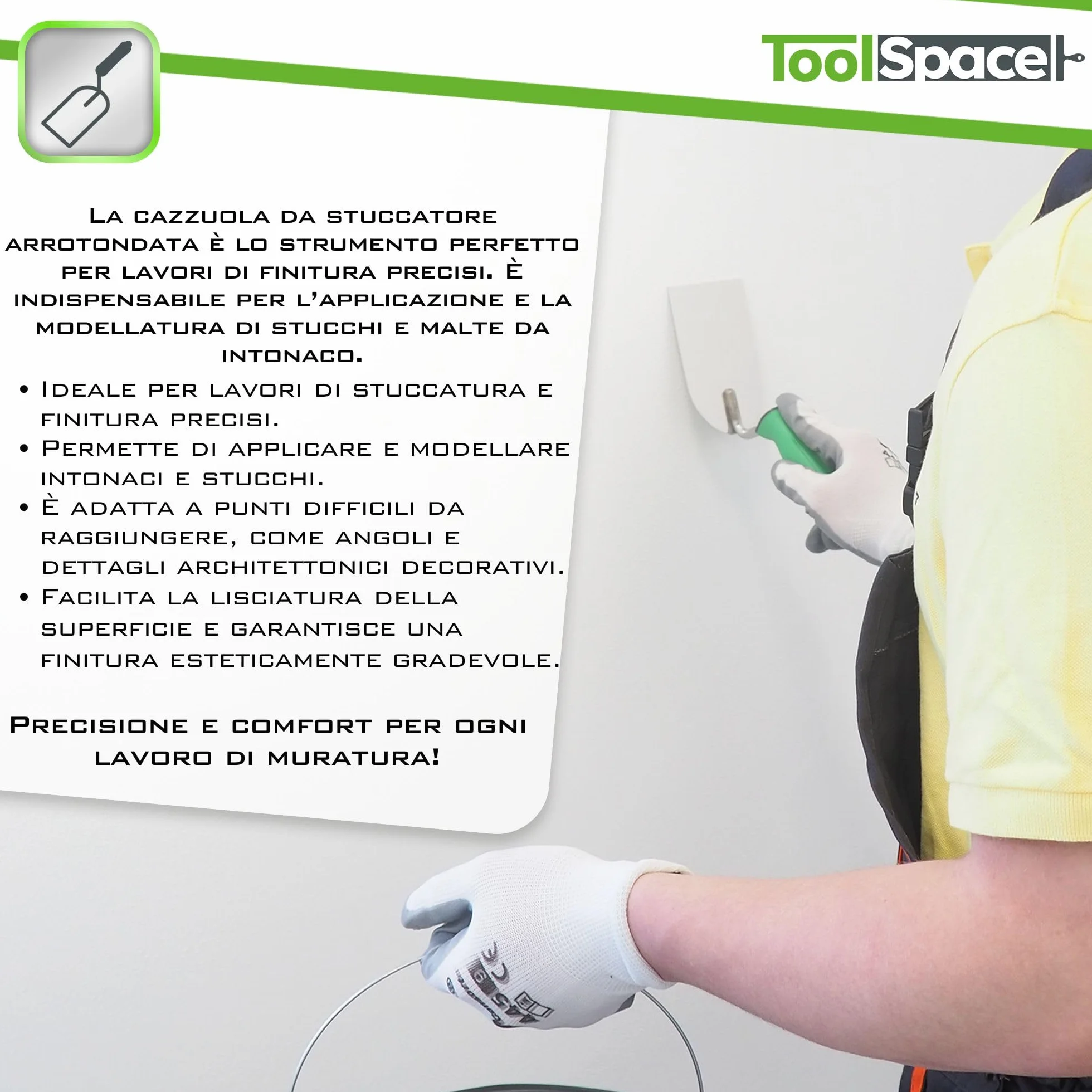 ToolSpace Cazzuola di precisione in acciaio inox 120 mm manico gommato