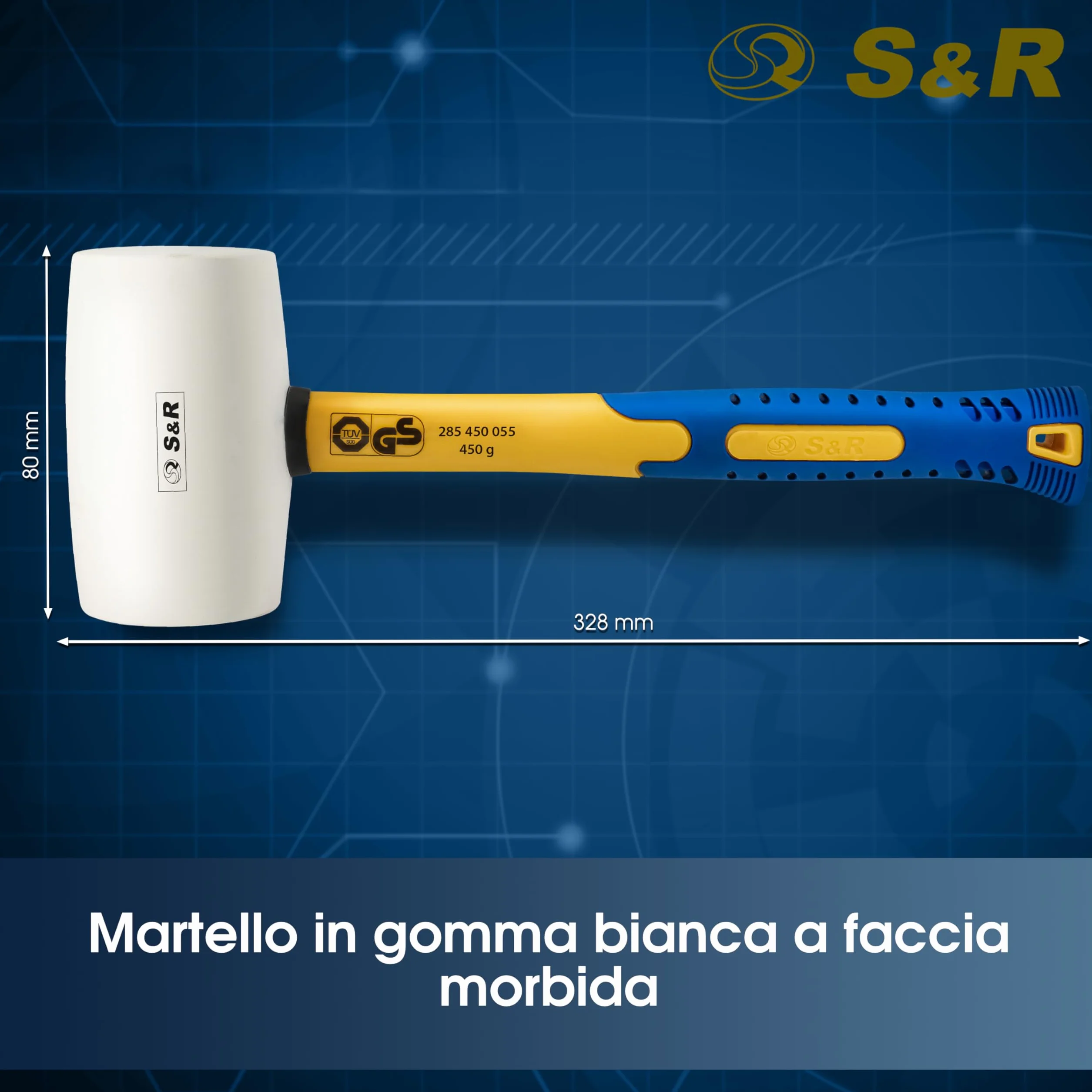 S&R Martello Gomma Bianco 450g 55mm Naturale Professionale per Piastrelle Antivibrazioni