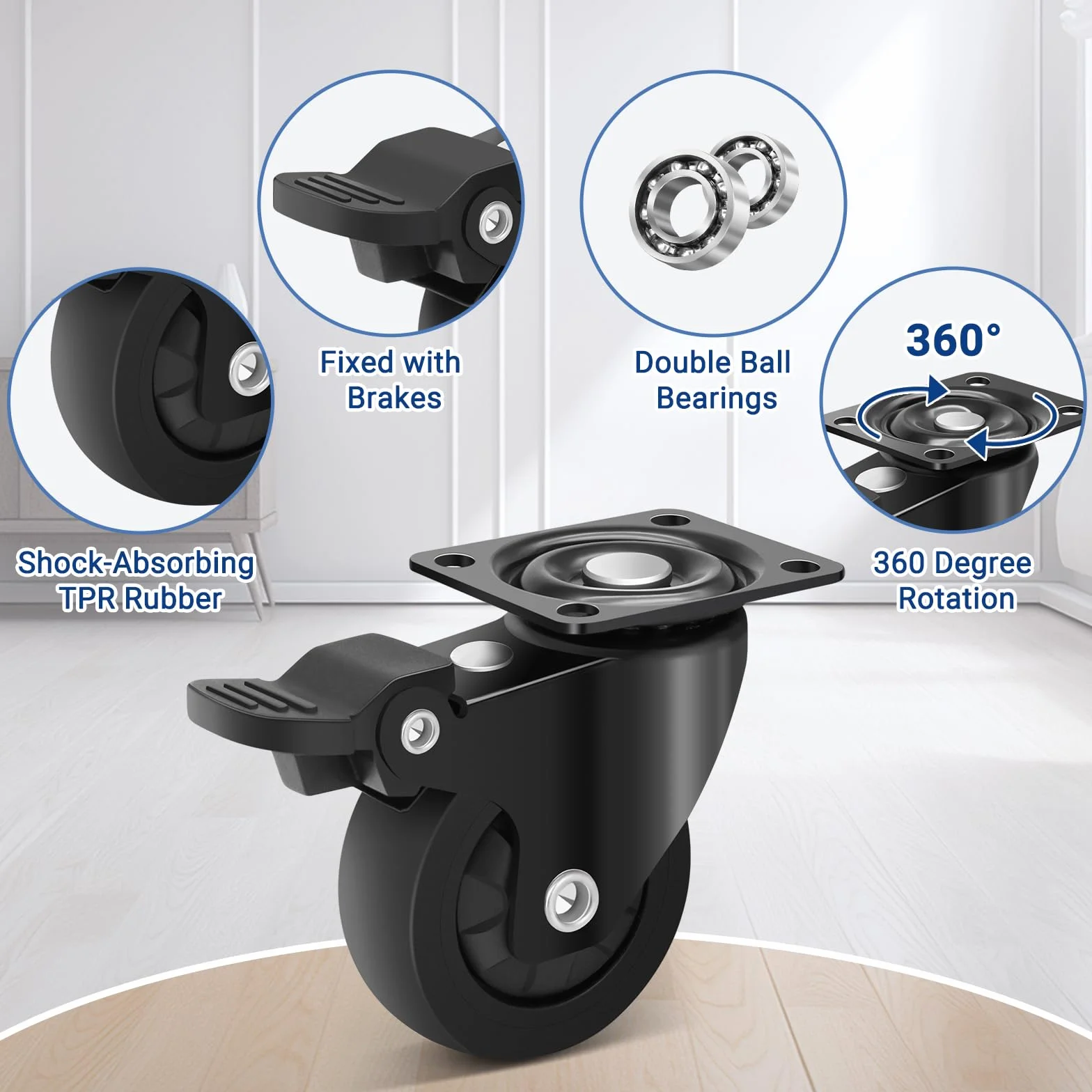 Ruote per Spostare Mobili Pesanti con Freno 50mm, Portata 270kg, Set di 4