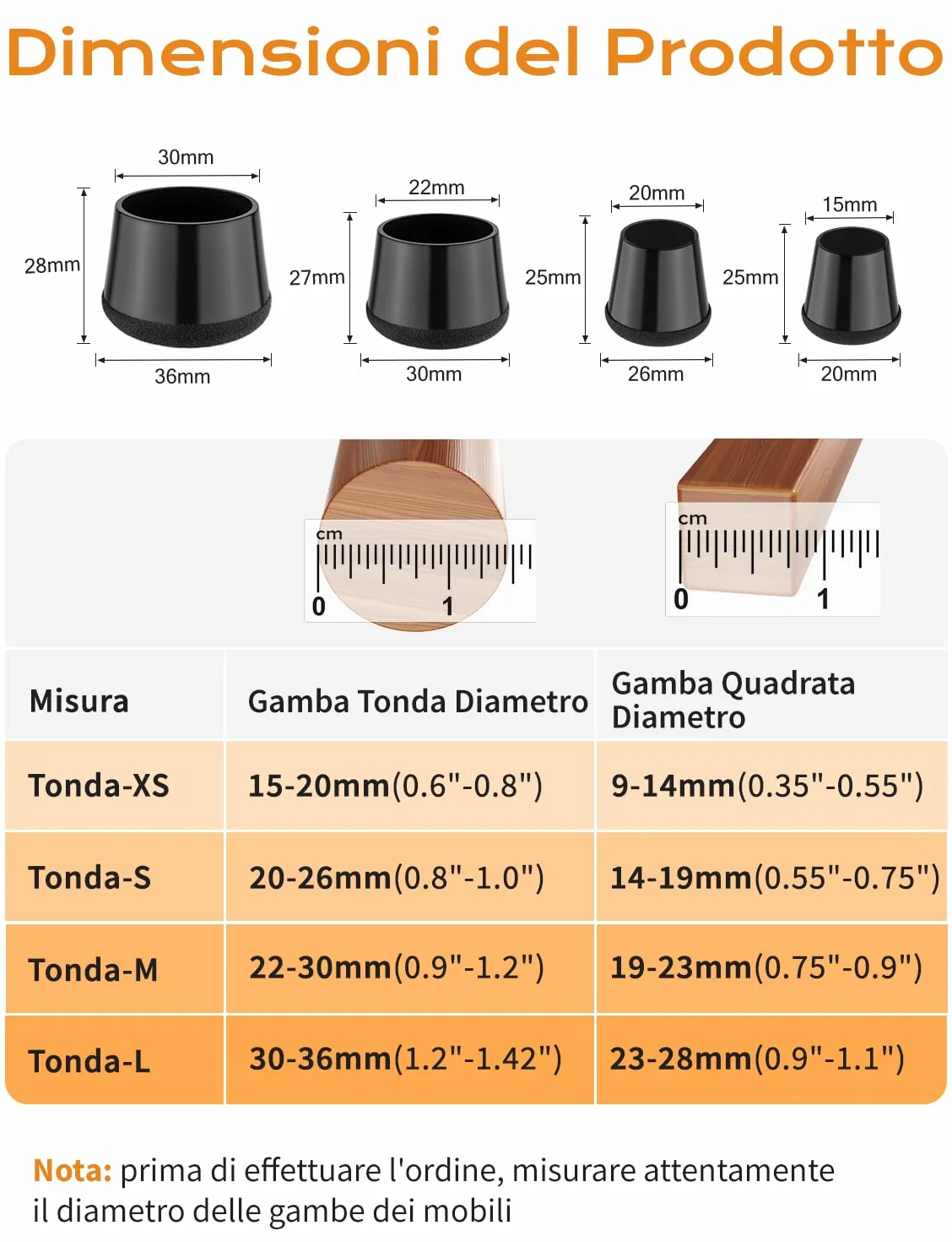 Coprigambe per Sedie Extra Piccole 24 Pezzi - Feltro 360° Nero Scuro - Proteggi Pavimento da Graffi e Rumore